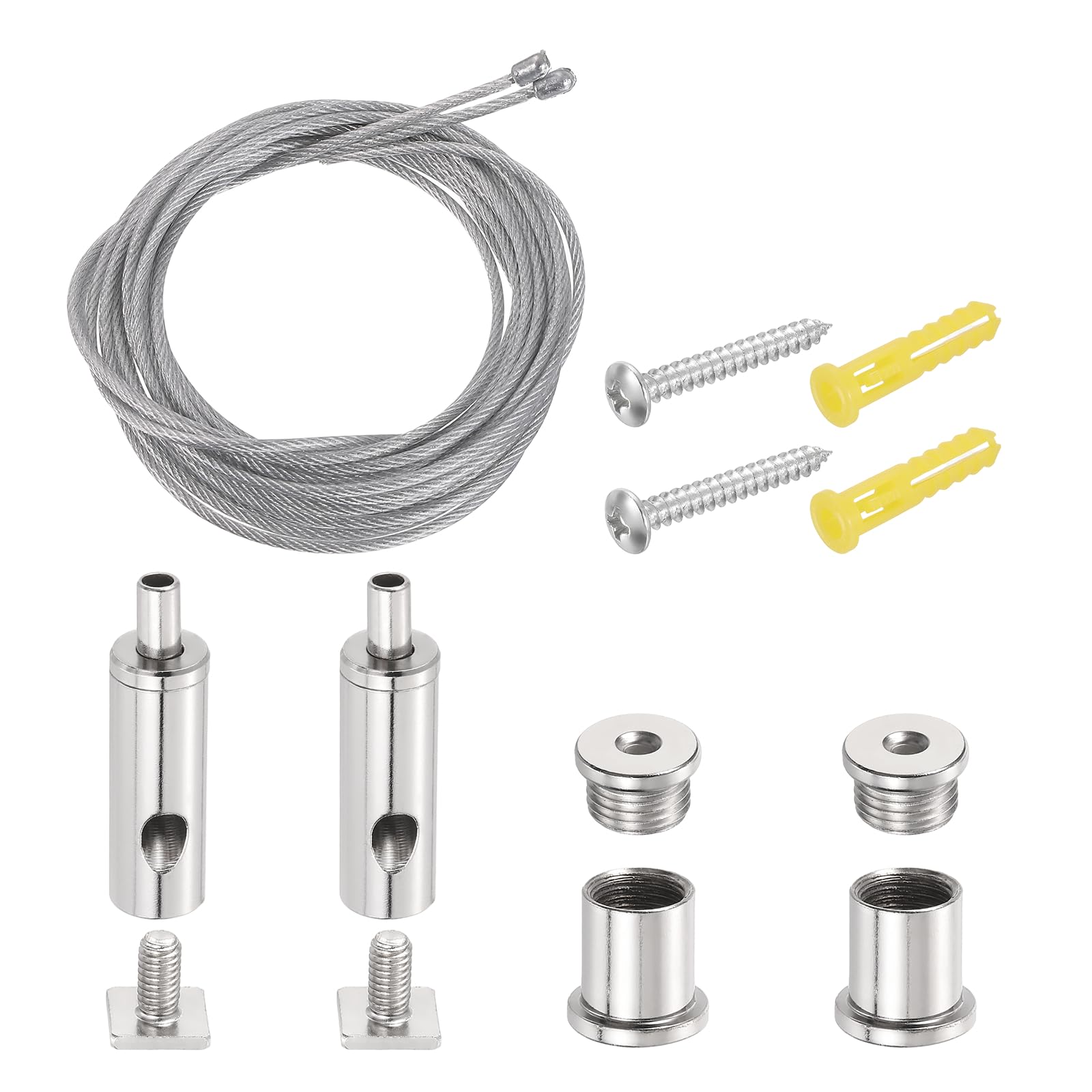 sourcing map 2Set Ceiling Hanging Wire Cable Kit, 3.3ft Bottom Adjust Adjustable Hanging Wire Rope Suspension with Square Mount Screw Kit for Pendant Chandelier Ceiling LED Panel Light, Chrome