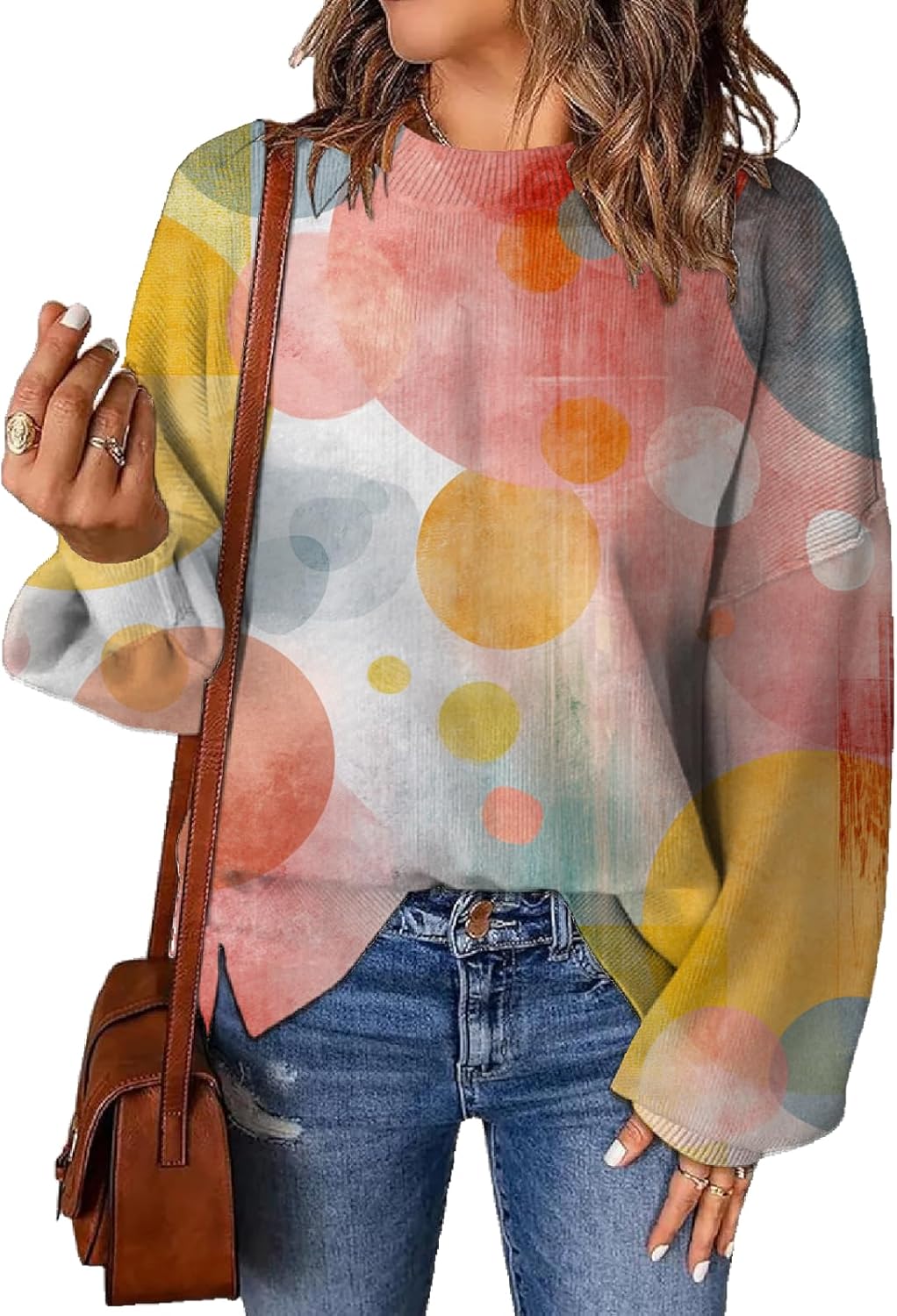 Floral Print Sweaters for Women Cute Long Sleeve Crewneck Casual Jumper Tops Chunky...
