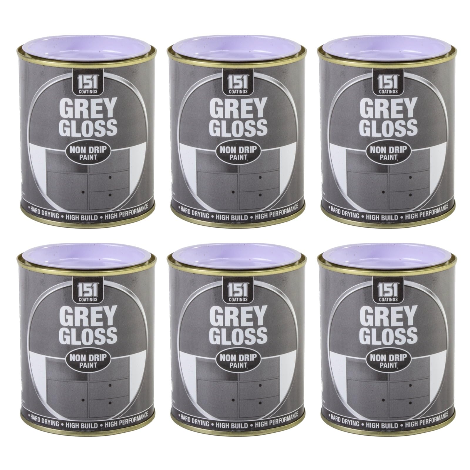 HOCHSTE 151 Coatings Gloss Paint, Non Drip Interior & Exterior Paint, High Build Finish, Smooth Application for Wood Metal Doors, Furniture, Durable Gloss Coating, 300ml (Grey, Pack of 6)