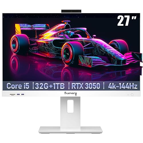 suevery Prebuilt Desktop Computer 27' All-in-One 32G RAM 1TB SSD | 27Inch 4K All In One Gaming PC Intel Core I5 14400F U