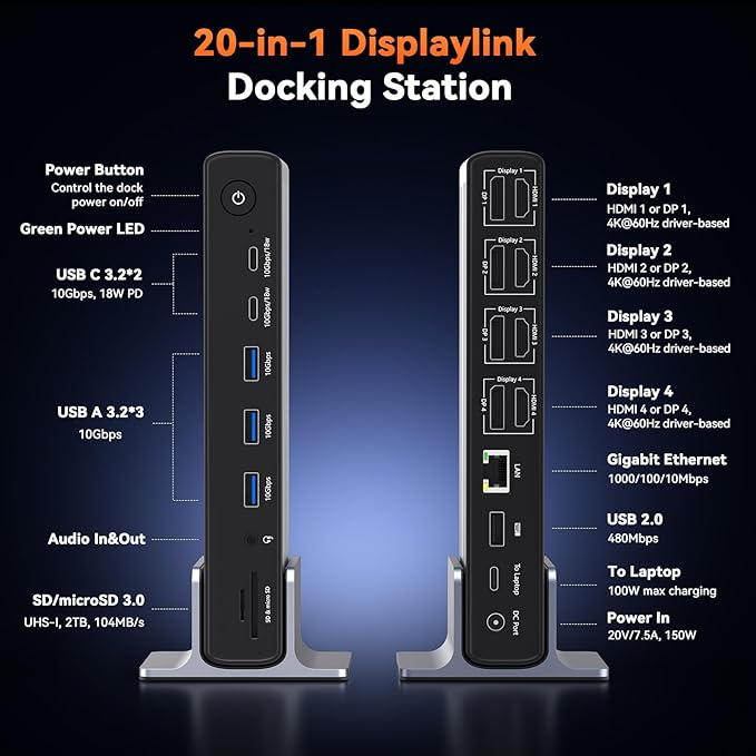 Docking Station TobenONE DisplayLink 4 Monitores 20 en 1 4K 60Hz miniatura 2
