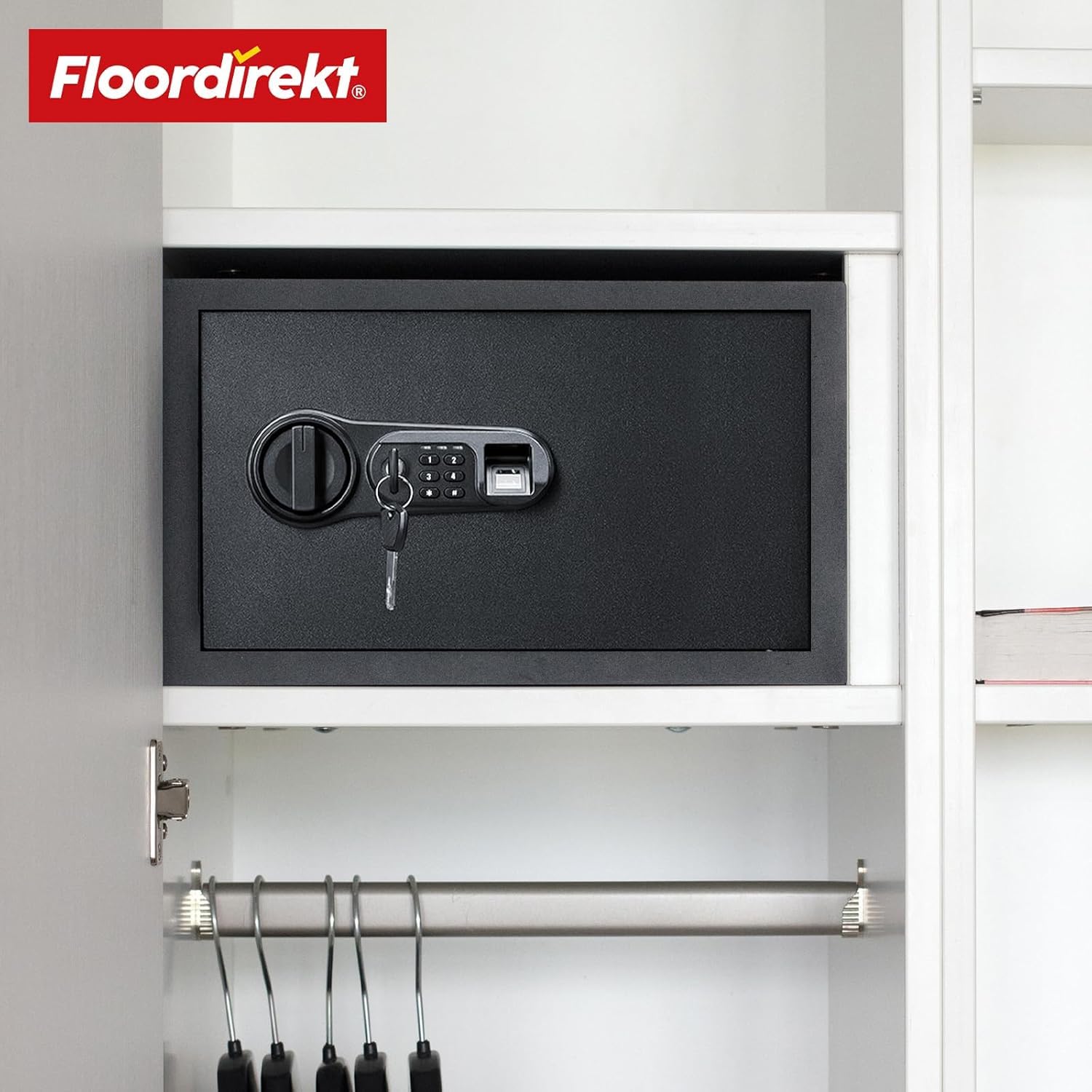 Floordirekt Cassaforte Catoca 25 x 35 x 25 cm - Cassaforte per mobili con impronte digitali e serratura a combinazione, piccola cassaforte da parete per casa, cassaforte con chiave