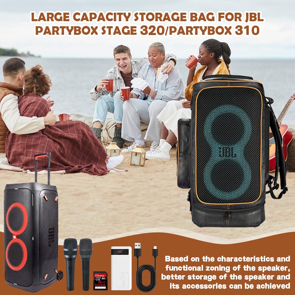Sac de Transport pour Enceinte Portable JBL PartyBox Stage 320/PartyBox 310, Sac à Dos Robuste et imperméable, Housse de Protection