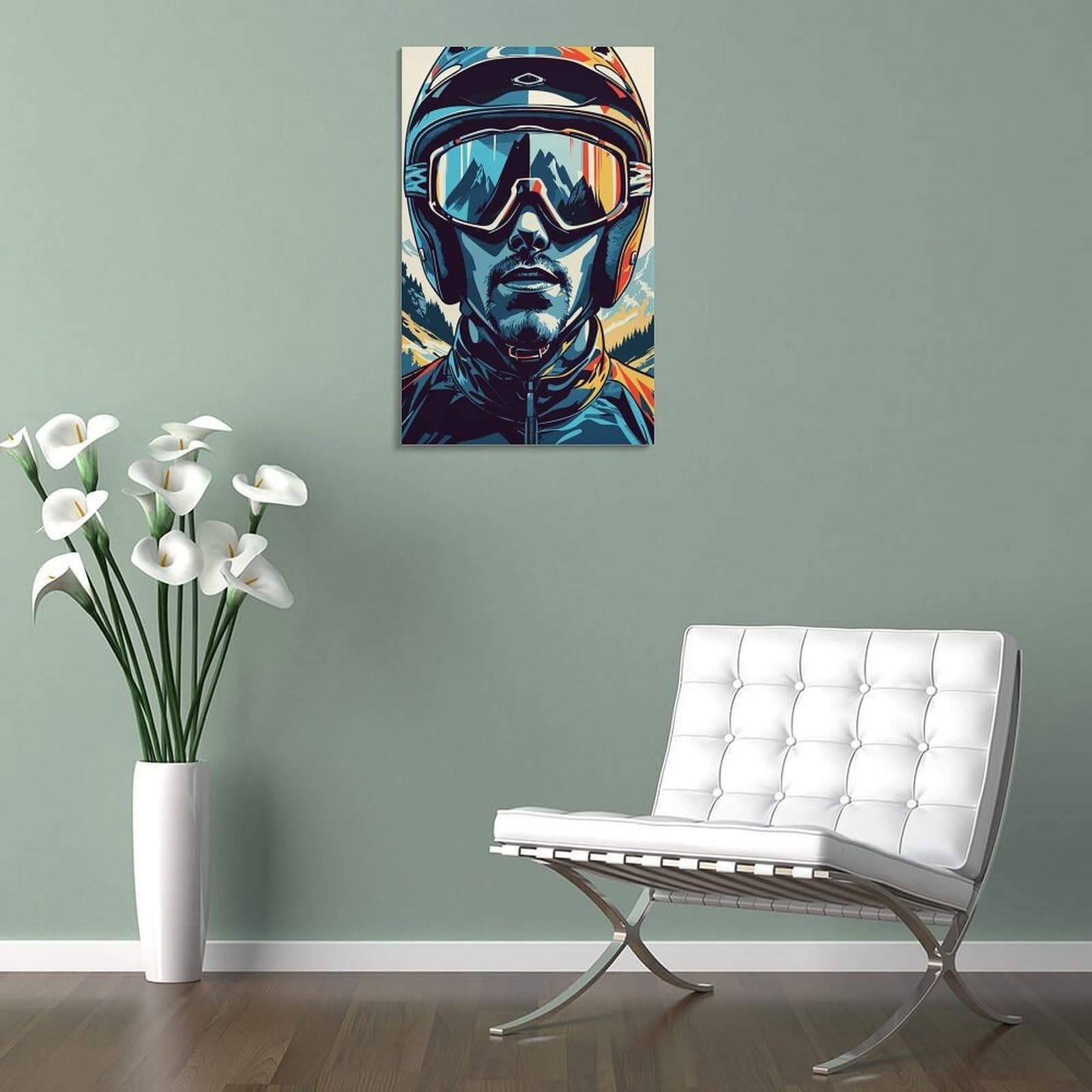 sinyumoney Skier Portrait with Mountain Reflection Poster Su Tela Stampe Artistiche Da Parete Decorazione Murale Stampe Artistiche Per La Casa E La Cucina 16x24inch(40x60cm)