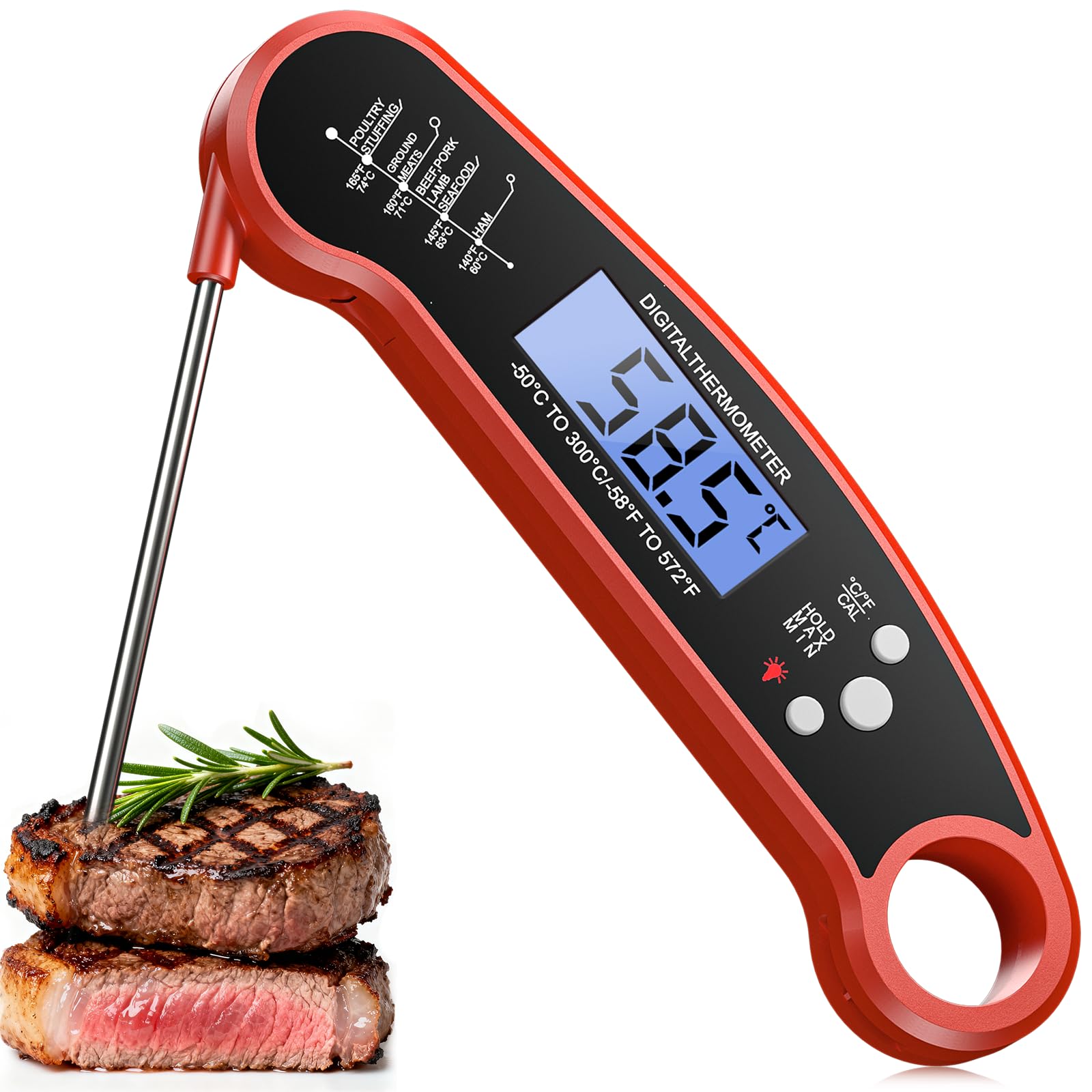 BESROY Meat Thermometer Digital,Instant Read Meat Thermoteter Probe for Cooking,Foldable Food Thermometer for Kitchen,BBQ, Candy,Mike,Water,Temperature Probe with Water Proof,Kitchen Essentials