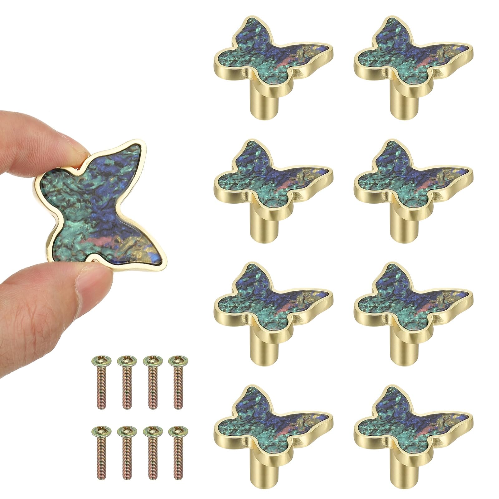 sourcing map 8 Pcs Butterfly Shaped Cabinet Knobs, Bathroom Dresser Knobs Kitchen Drawer Pulls for Wadrobe Cupboard Door Furniture Hardware Multicolor