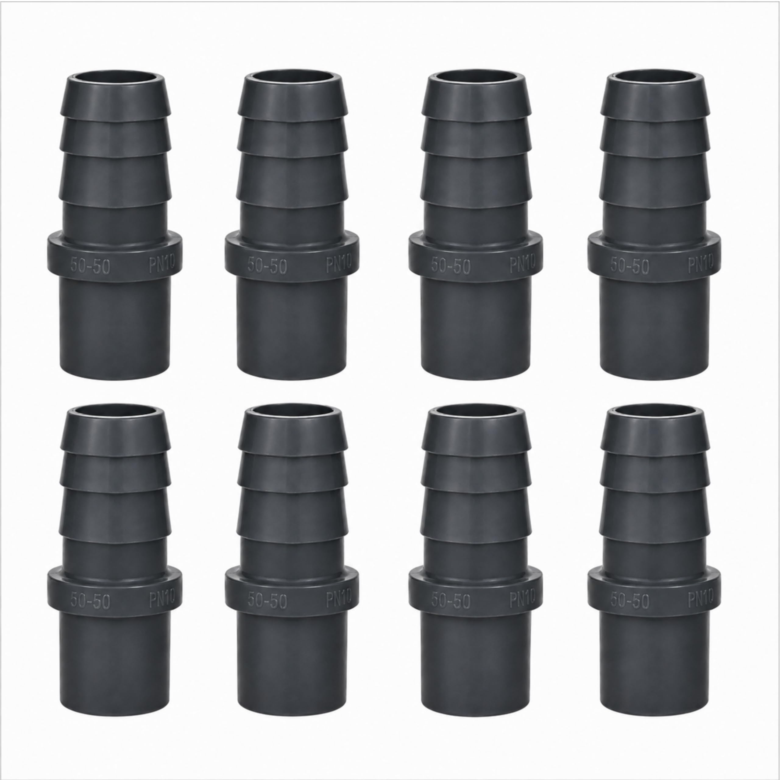 HAF 8X PVC Druckschlauchtülle mit 50mm x 50mm | Schlauchtülle x Klebestutzen | Schlauchverbinder aus grauem PVC-U | PN16 für Poolfitting, Pool, Schwimmbad, Poolverrohrung, Druckleitung