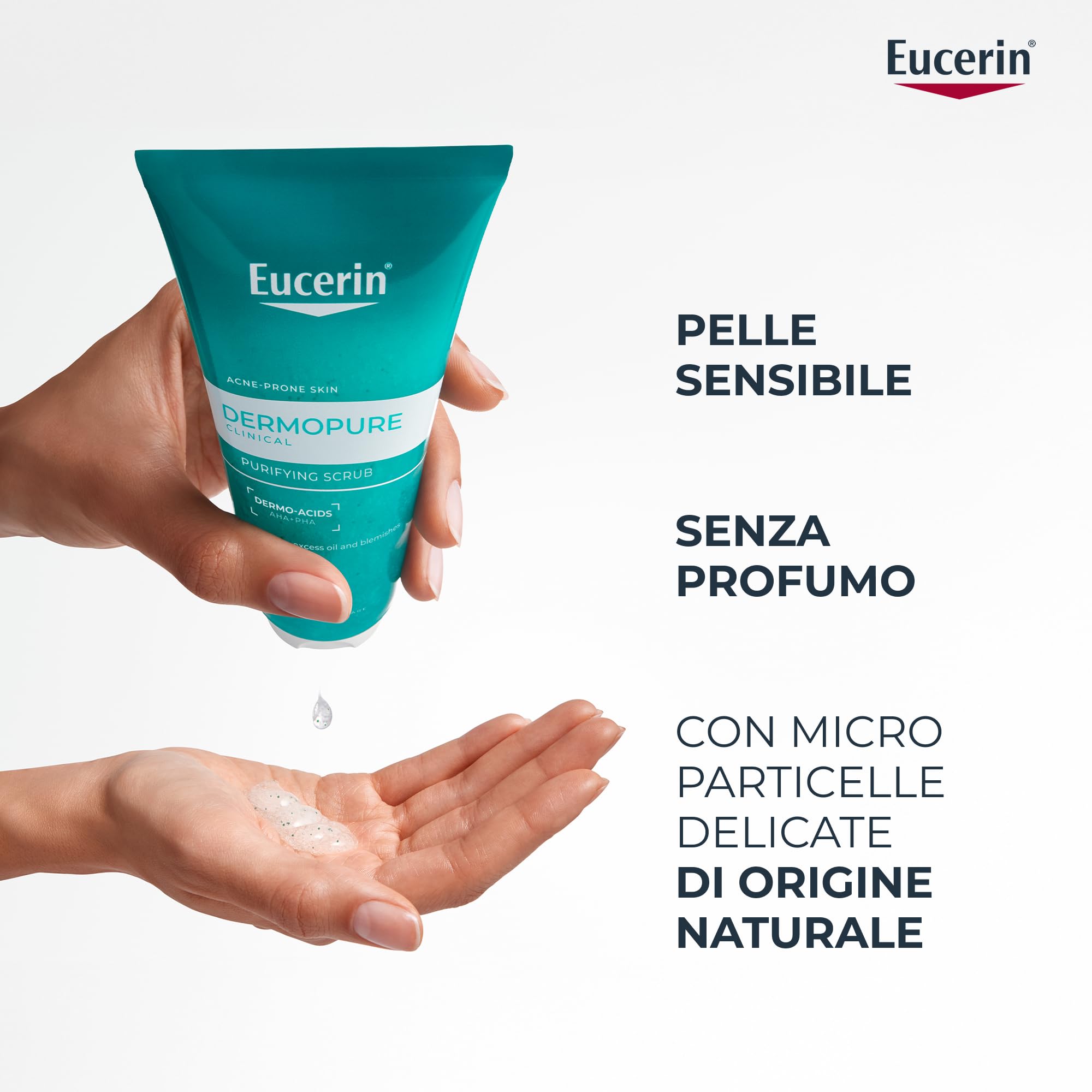 Eucerin DermoPure Clinical Scrub Purificante 100 ml, Scrub viso e corpo anti-imperfezioni e punti neri con Acido Salicilico e Dermoacidi AHA + PHA, Esfoliante pelle grassa e a tendenza acneica