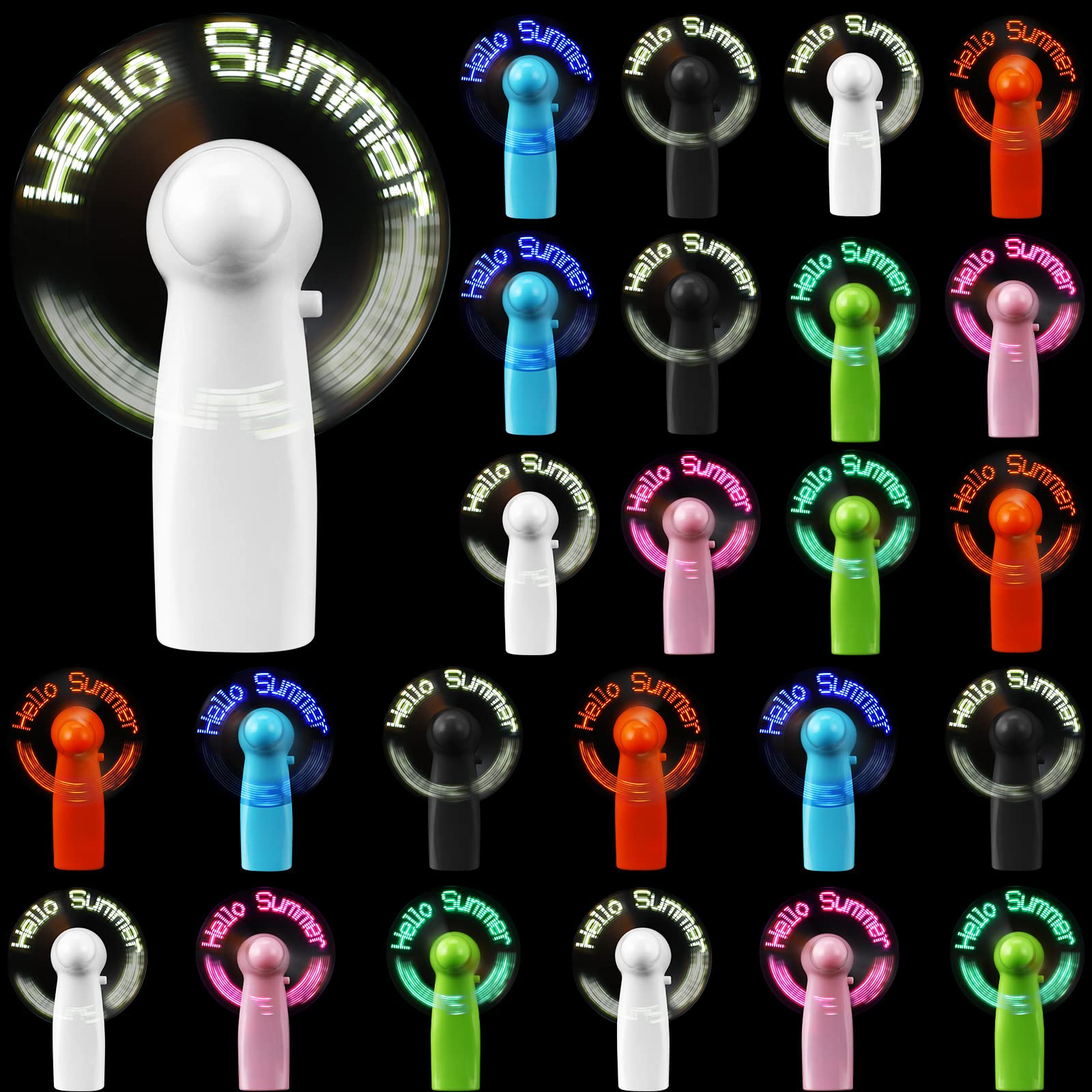24 Pcs Portable Handheld Mini Battery Powerful Fan Hello Summer LED Small Personal Fan Party Favor Summer Gift for Travel Office Outdoor