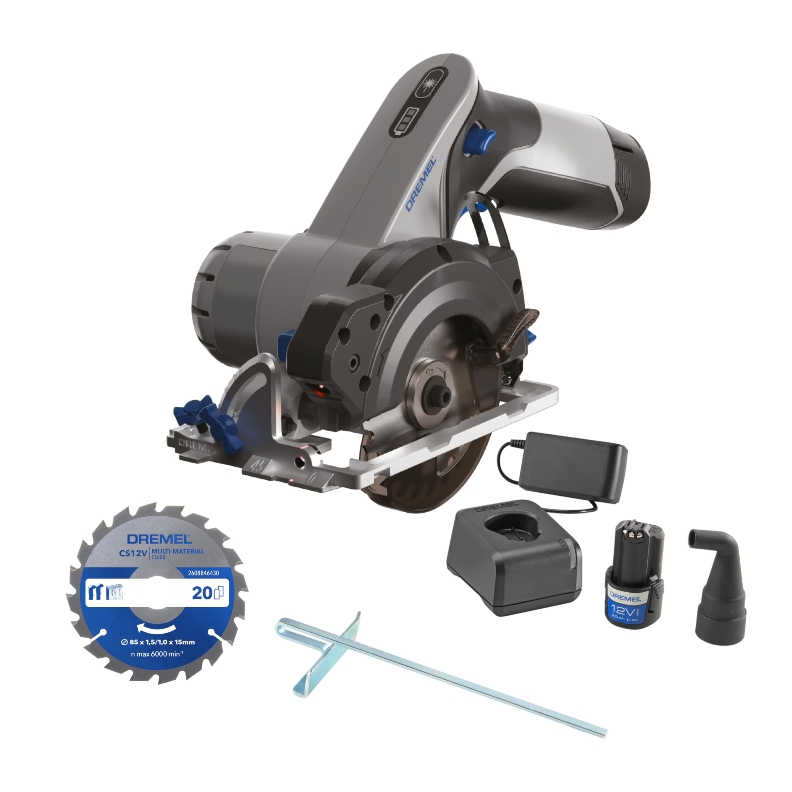 Dremel Multi Blueprint 12V Cordless Compact Circular Saw Brushless With Laser Line Guide, Guide For Bevel Cuts, 1 -Material Saw Blade, 1X 2.0 Ah Battery, Fast Charger