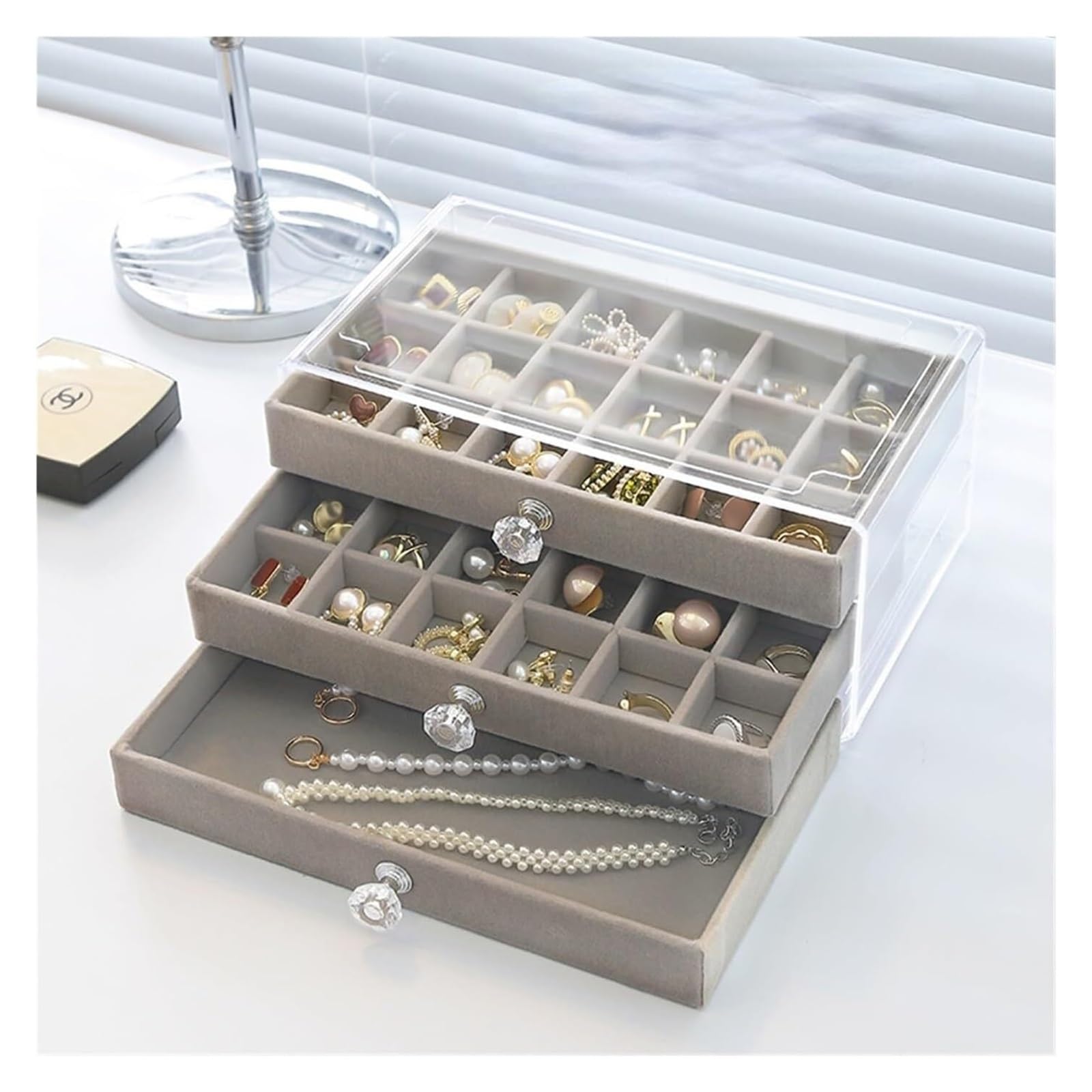 caja para guardar joyas, Pendientes multicapa, caja de almacenamiento anillos, estilo cajón, collar, pulsera, joyero(Gery 36)
