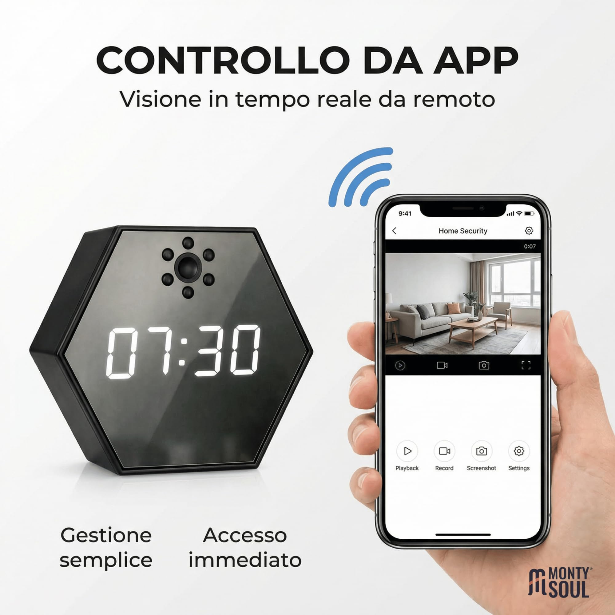Orologio Sveglia Digitale con Telecamera Wi-Fi – Videosorveglianza Discreta per Casa e Ufficio – Controllo da App, Visione in Tempo Reale