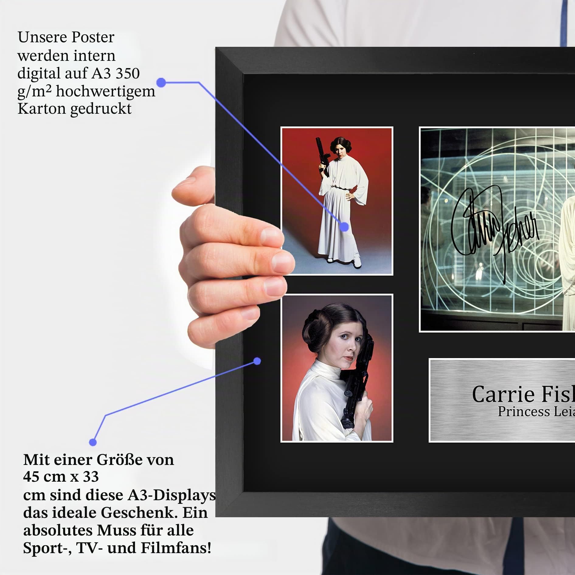 HWC Trading FR A3 Carrie Fisher Star Wars Princess Leia Geschenke Gedruckt, Signiert Autogramm Bild Display Für Film-Erinnerungsstücke-Fans - A3 Eingerahmt