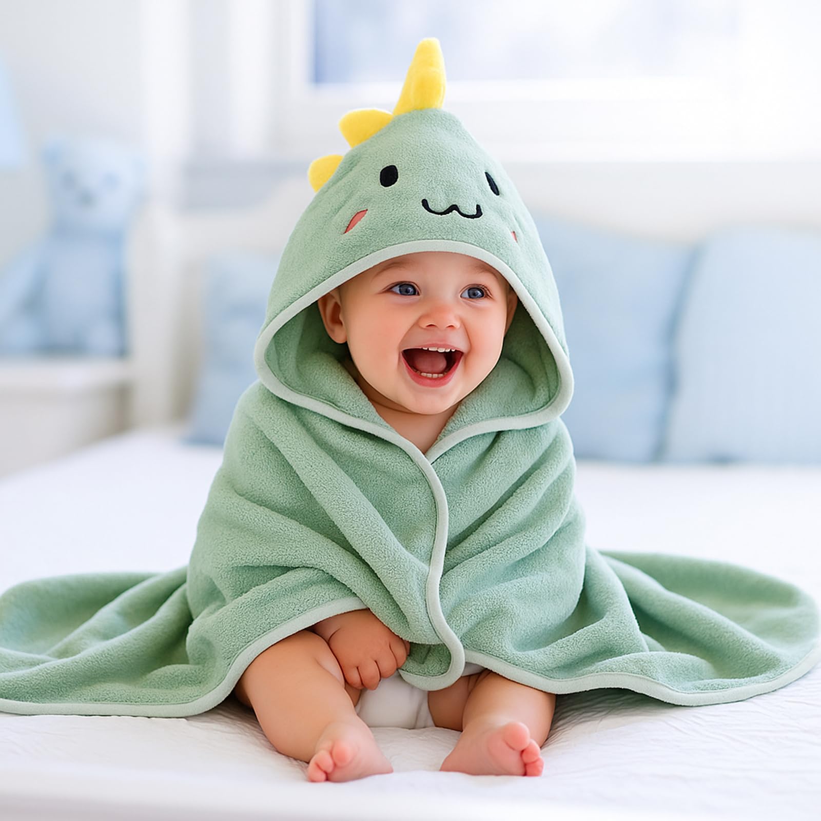 Cape de Bain Bébé à Capuche Sortie de Bain Bébé Super Absorbante 80 x 80cm Peluche De Corail De Haute Qualité Serviettes de Bain pour bébé 0-3 Ans