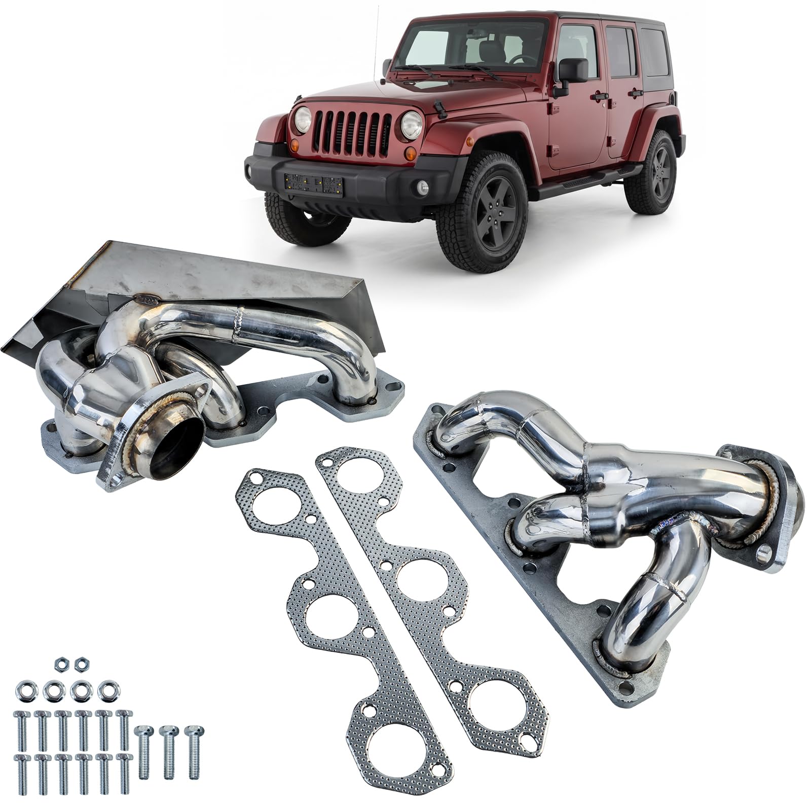 Edelstahl Fächerkrümmer Header poliert für Jeep Wrangler JK 2007-2011 3.8L