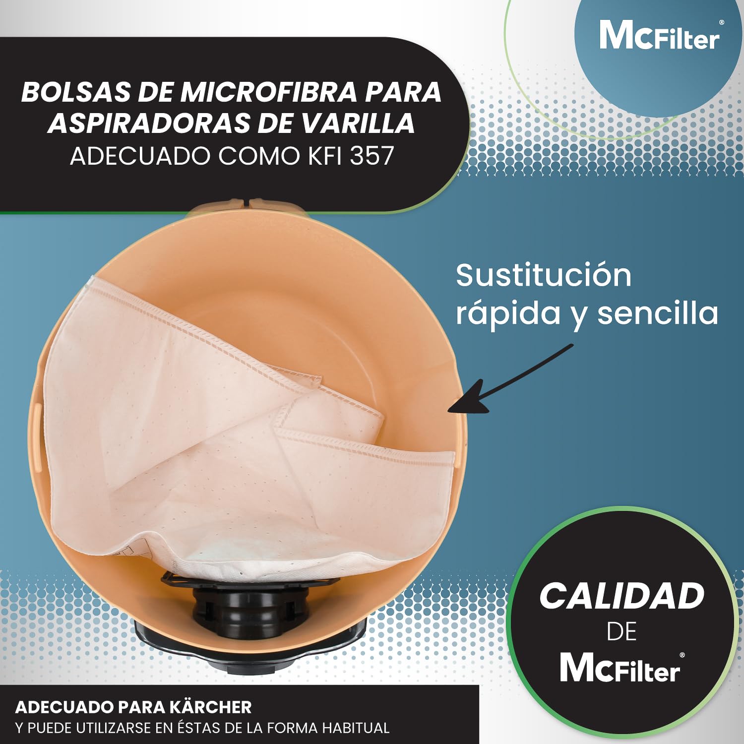 McFilter | 20 Bolsas de aspirador compatibles con Kärcher WD2 WD3 KWD1 KWD2 KWD3 WD3.200 - WD3.800 WD 3 V-17/4/20 M/SE4001/SE4002, se adapta a KFI 357 2.863-314.0