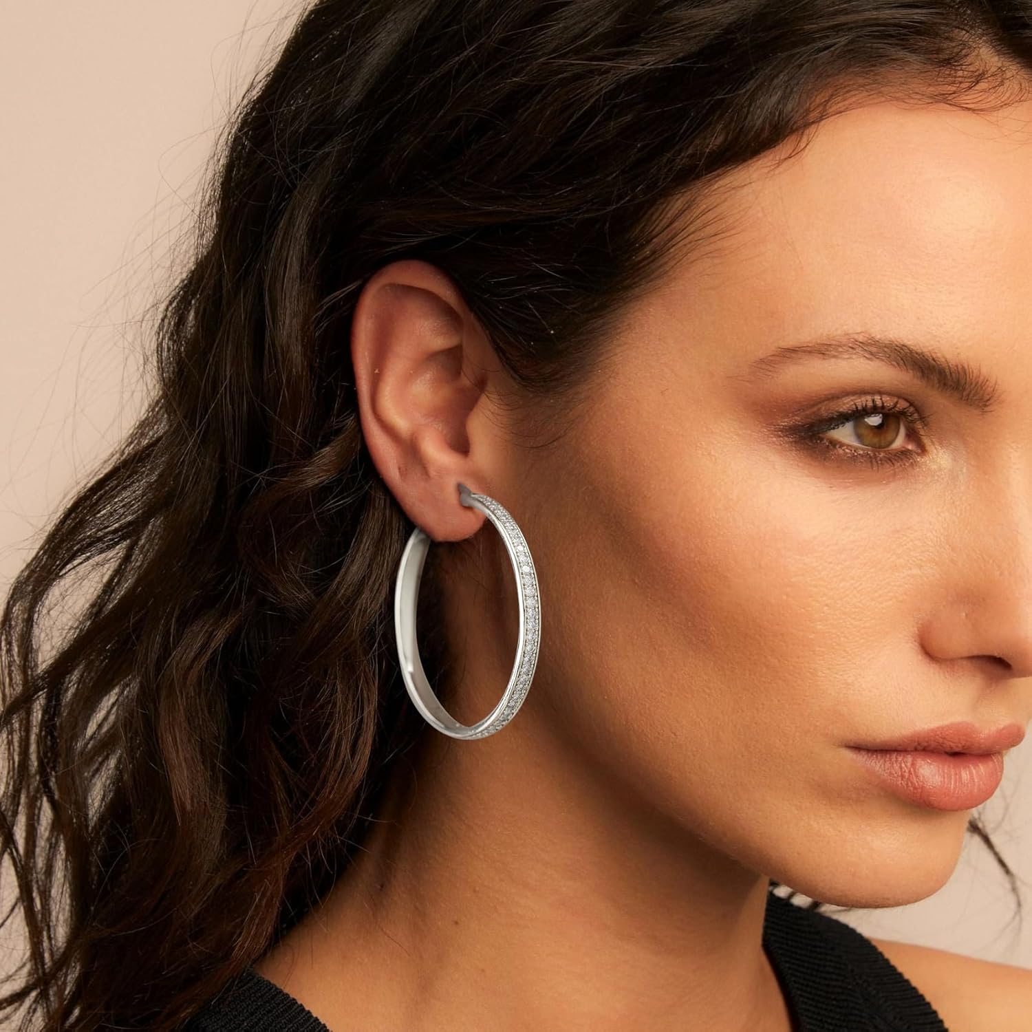 BMMYE Rhinestone Hoop Earrings for Women Sparkly Large CZ Hoops for Sensitive Ears Non Tarnish Sterling Silver/Gold Plated Rhinestone Earrings 20/30/40/50/60/70mm - Image 8