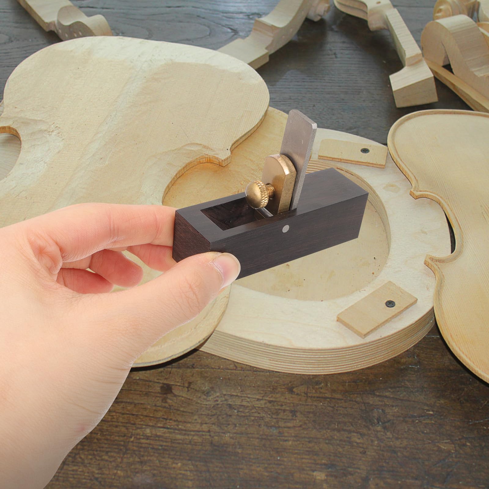 POPETPOP Pialla a Mano per Liutai in Legno di Ebano, Strumento di Precisione per Lavorazione Violino e Violoncello, Utensile Ergonomico per Artigiani e Fai da Te