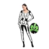 Women Skeleton Costume with Glow Patterns, Skeleton Bodysuit Halloween Costumes for Women Adult 2025
