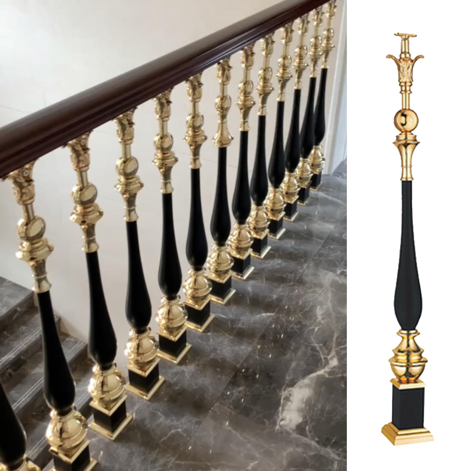 GLDYTVF Stair Balusters Deck Baluster Spindle Stair Handrails, Elegant Metal Balusters with Connectors and Screws, Interior Staircase Banister Replacement(Color:1 Pack,Size:90cm(35 3/8""))