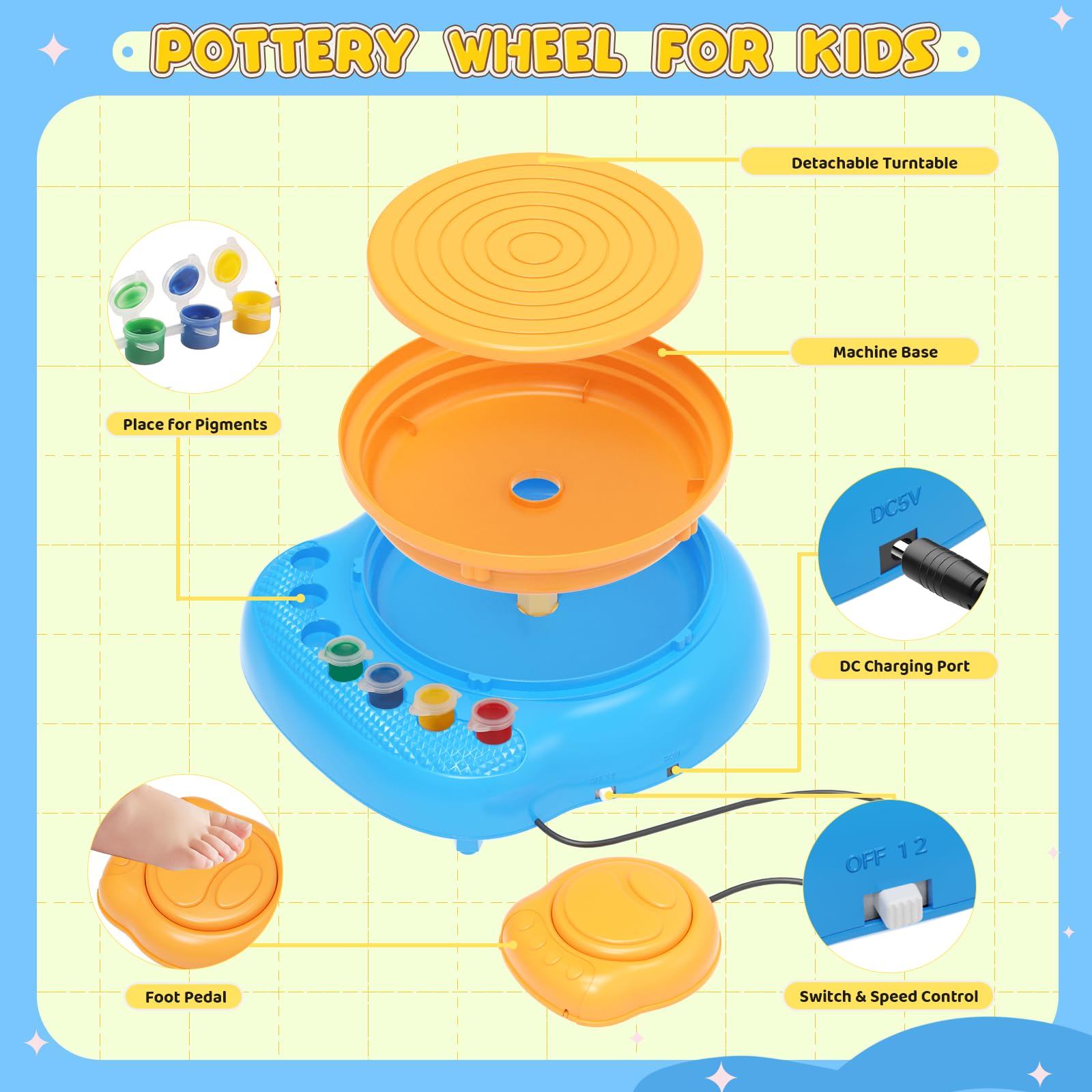 Weilim Torno de Alfarería Niños 6-13, Kit Cerámica DIY, Regalo