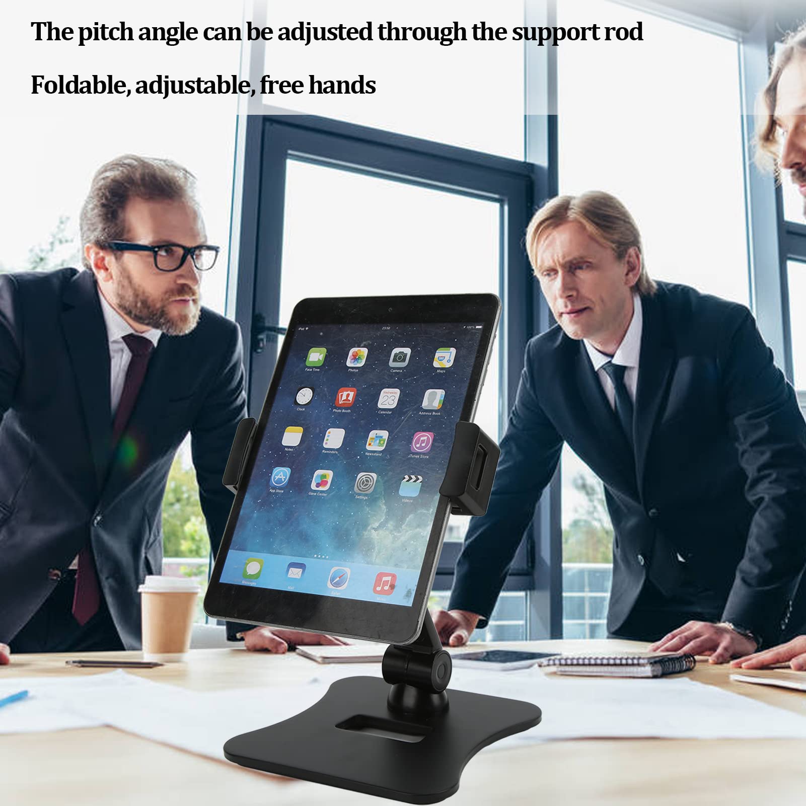 Cyrank Supporto per Tablet, Supporto per Tablet Pieghevole in Alluminio Girevole a 360° Base Resistente Supporto da Tavolo Regolabile per Tavolo da Ufficio