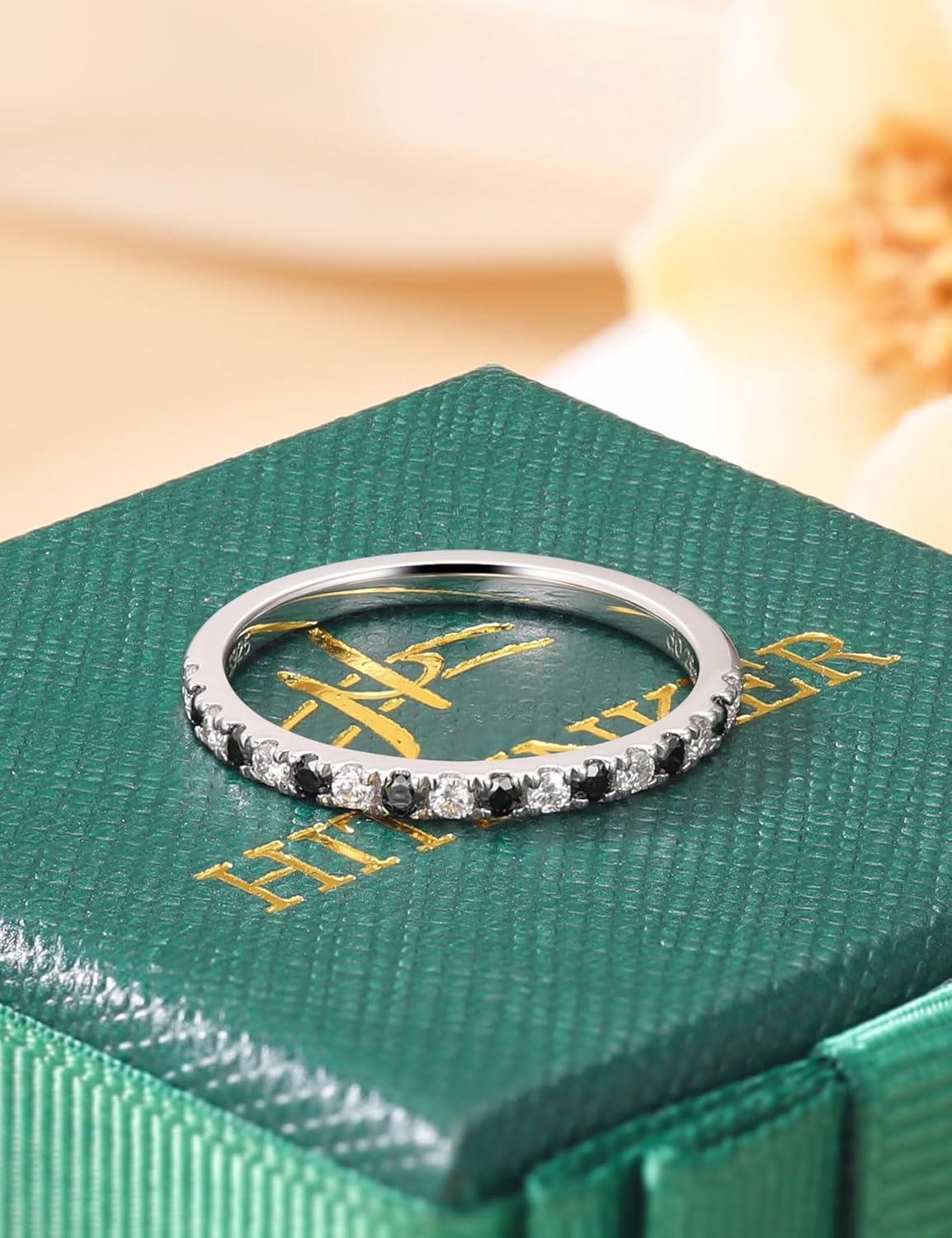 Moissanite Wedding Bands for Women, Sapphire Ruby Emerald Black Half Eternity Stackable Rings Birthday Valentines Anniversary Mothers Day Ideal Gift for Her - Image 6