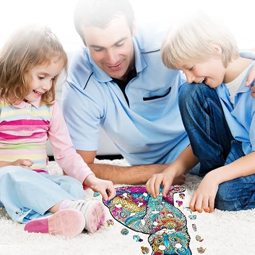 Miniatura 8 de Rompecabezas de madera para adultos, rompecabezas de madera de gato con formas únicas de rompecabezas de animales y caja de rompecabezas de madera,