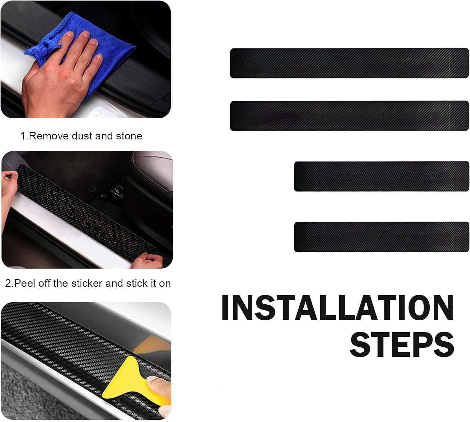 4Pcs Carbon Fiber Car Door Sill Plate Protectors Stickers Compatible with RAV 4 2009-2026 Front/Rear Door Entry Guard Car Accessories (4 White)