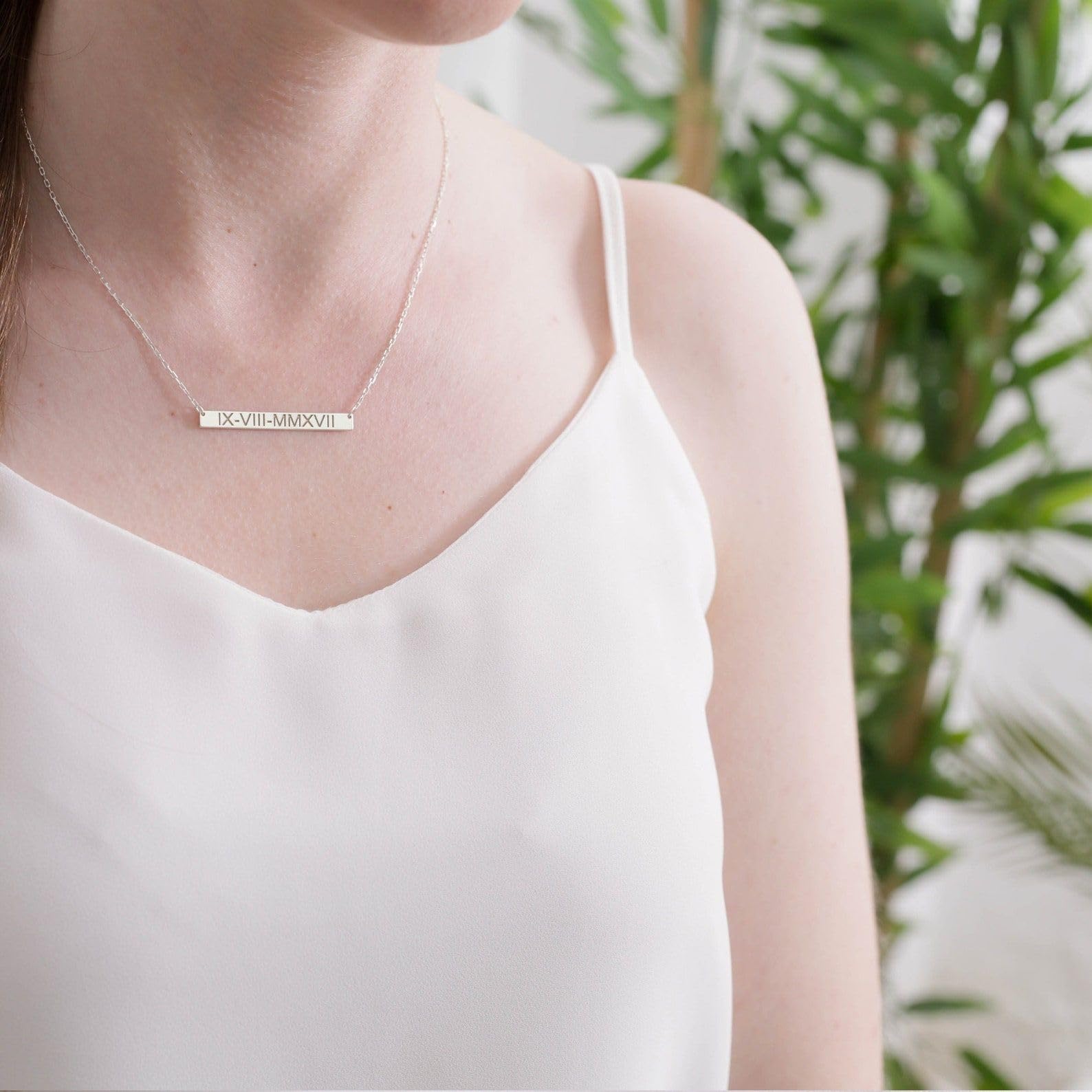 Plata de ley números romanos barra collar boda fecha joya Navidad para ella aniversario