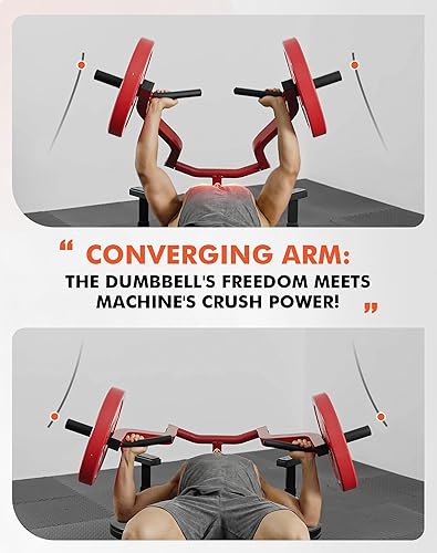 Miniatura 3 de GMWD Máquina de prensa de pecho, máquina de prensa de banco de 1050 libras con brazos convergentes independientes, banco inclinado plano ajustable