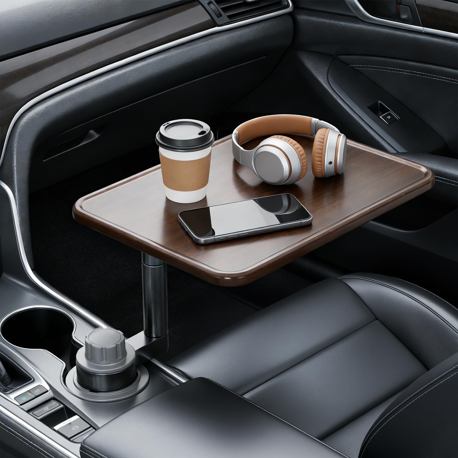 Support de bureau pour ordinateur portable, table porte-gobelet pivotante à 360° Support en bois pour, table et plateau repas pour voiture Compatible avec les modèles la plupart des véhicules