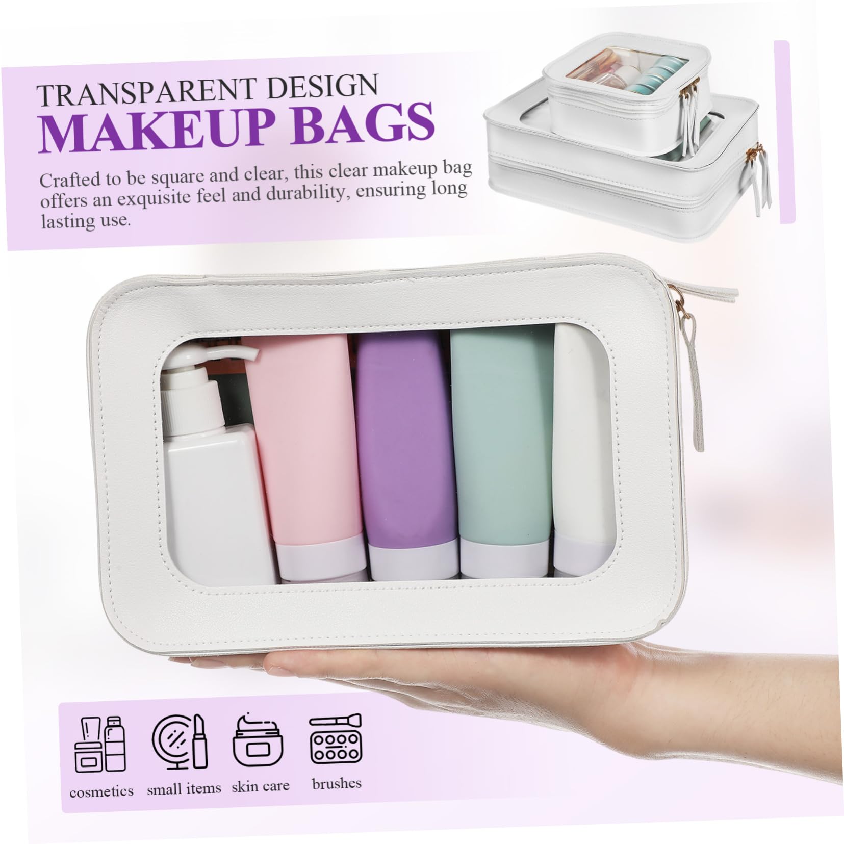Holibanna Borsa Cosmetica Trasparente Pvc 2 Pezzi Pochette da Viaggio Quadrata con Cerniera per Donna