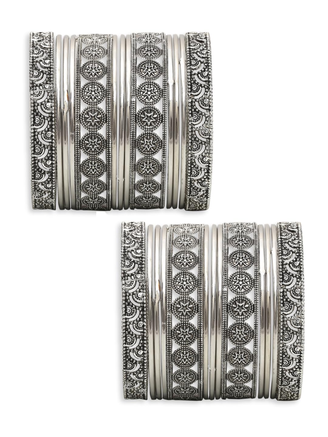 fabula Jewellery Combo of 26 Oxidised Silver Bangle Set for Women & Girls Stylish Latest - Size 2.6 (2P-BBA8_Z1)- For Women & Girls Stylish Latest-picture-2