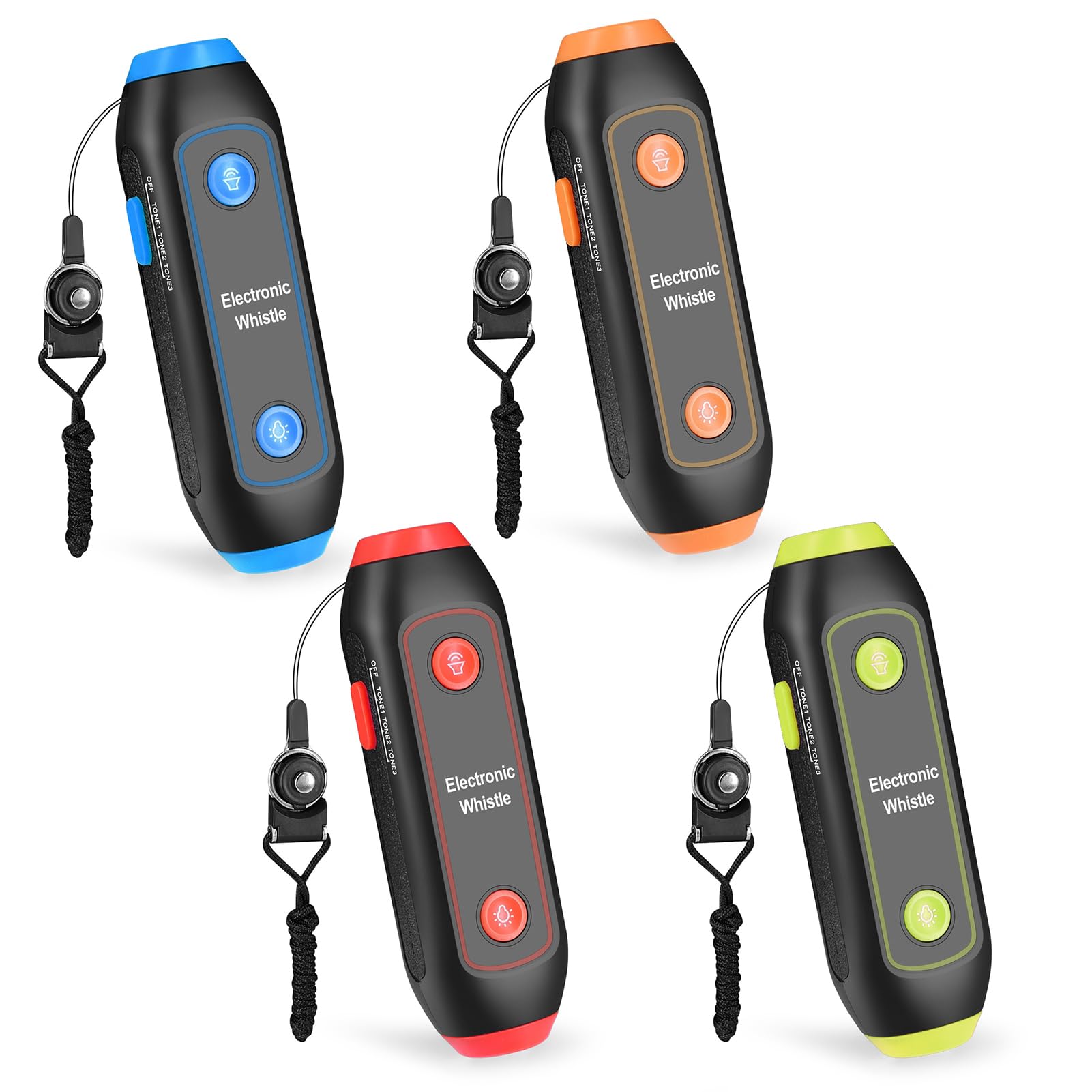 Silbato Electrónico 4 Uds. Sonido Fuerte Ajustable 3 Tonos Funciona con Pilas para Entrenadores y árbitros Material ABS Duradero