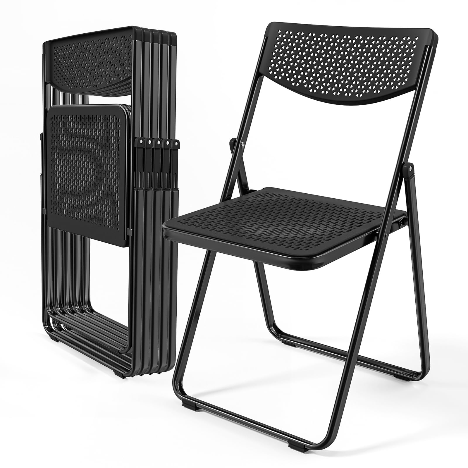 VINGLI Plastic Folding Chairs, Comfortable Foldable Chair with Breathable Mesh Seat and Sturdy Metal Frame 350lbs Capacity for Indoor and Outdoor Use,