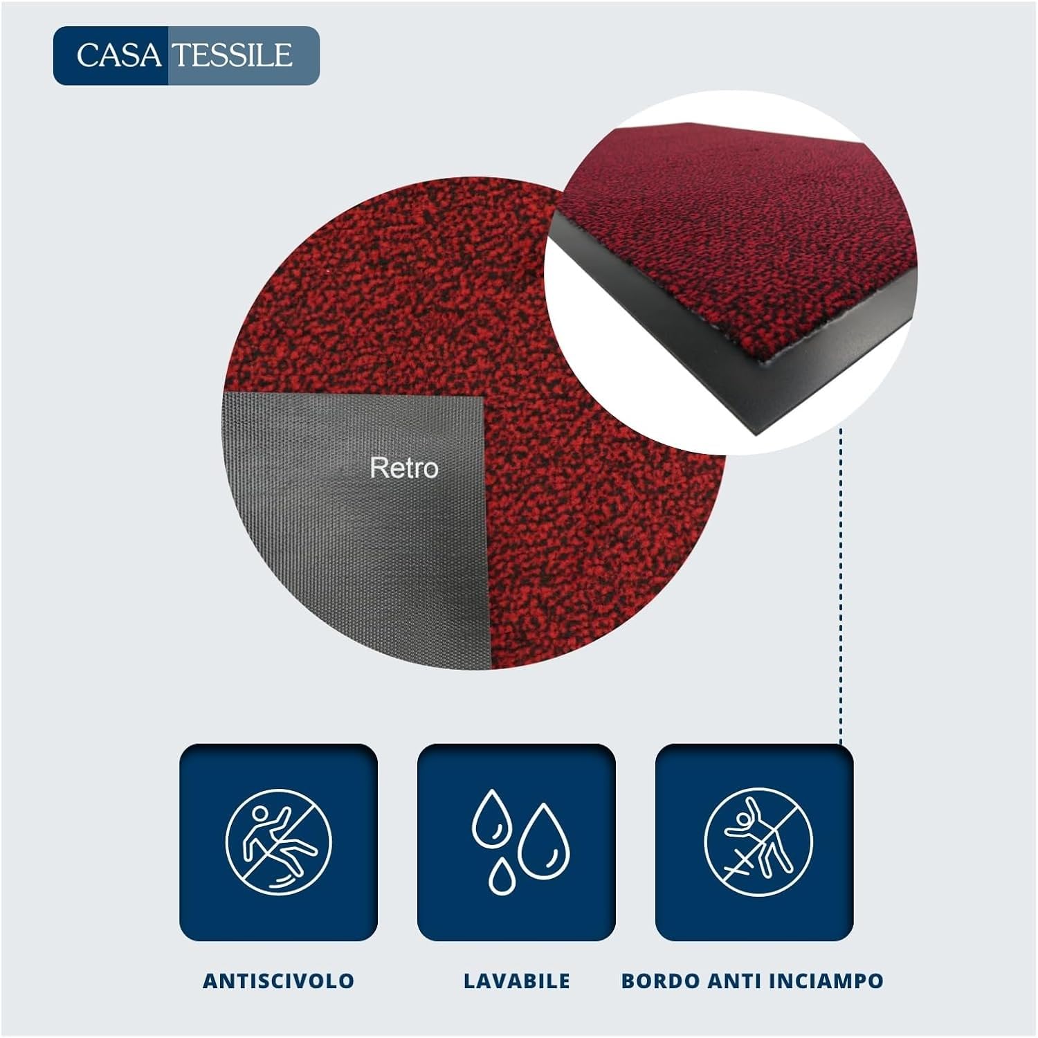 Casatessile - Paillasson Anti-Salissures, Tapis Absorbant, Usage Intérieur et Extérieur, Antidérapant Vinyle et Résistant, Lavable Nevada Paillasson Tapis Essuie-Pieds - Grigio Antracite, 120x180 cm