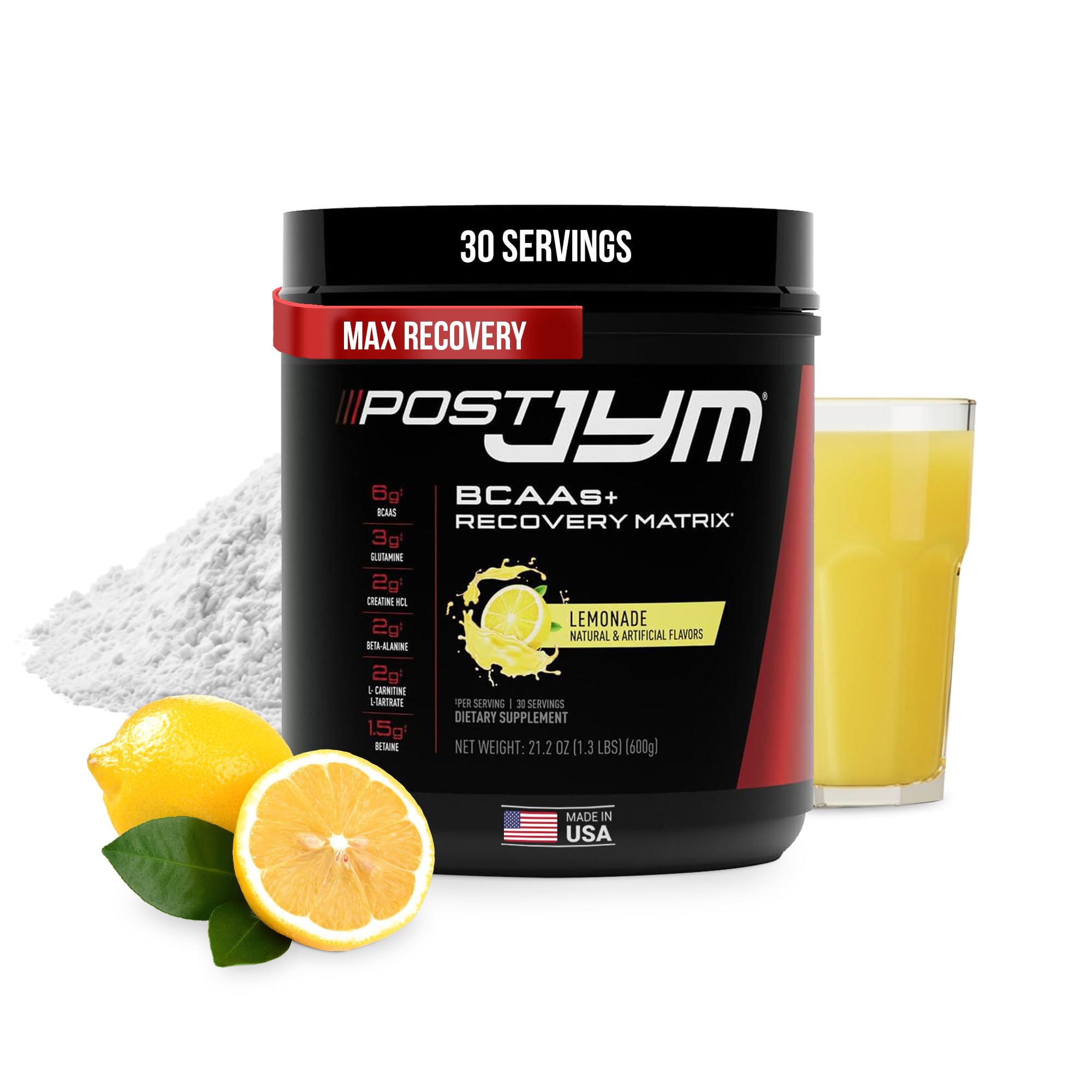 Post JYM Active Matrix Amino Recovery Powder | Pure Creatine HCL, BCAA’s, Glutamine, Carnitine, Betaine, Taurine for Maximum Strength, Repair, Definition, Performance | Lemonade Flavor 30 Servings