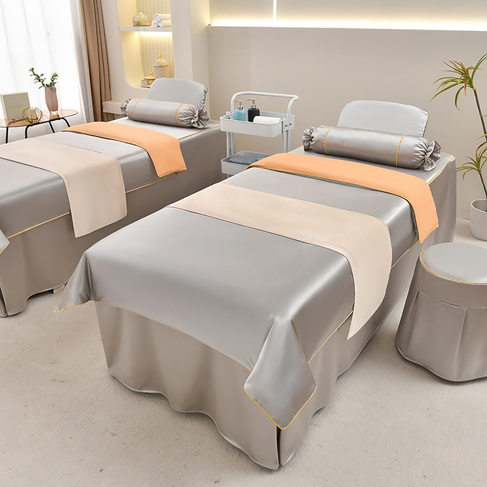 4-częściowy zestaw pościeli do stołu do masażu spa, wielokrotnego użytku pokrowiec na łóżko do masażu kosmetycznego SPA, spódnica do stołu do masażu,Grey,80x190cm(31x75inch)