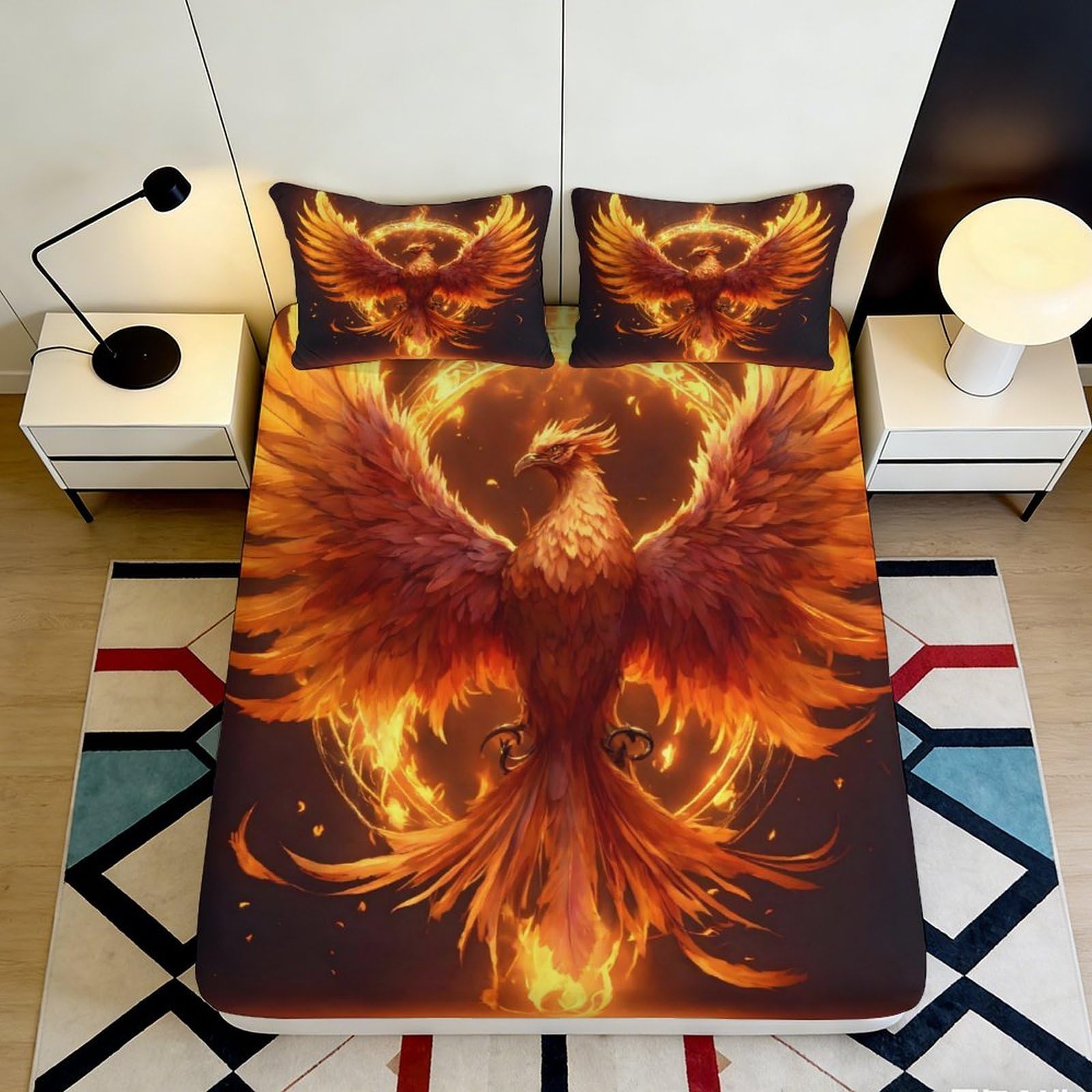 Jqzkxnhpbr Style-7 3D Printed Phoenix Fire Fitted Sheet Microfiber Soft Breathable Flame Wings Mattress Cover For Bedroom Dorm Decor 90X200x25cm