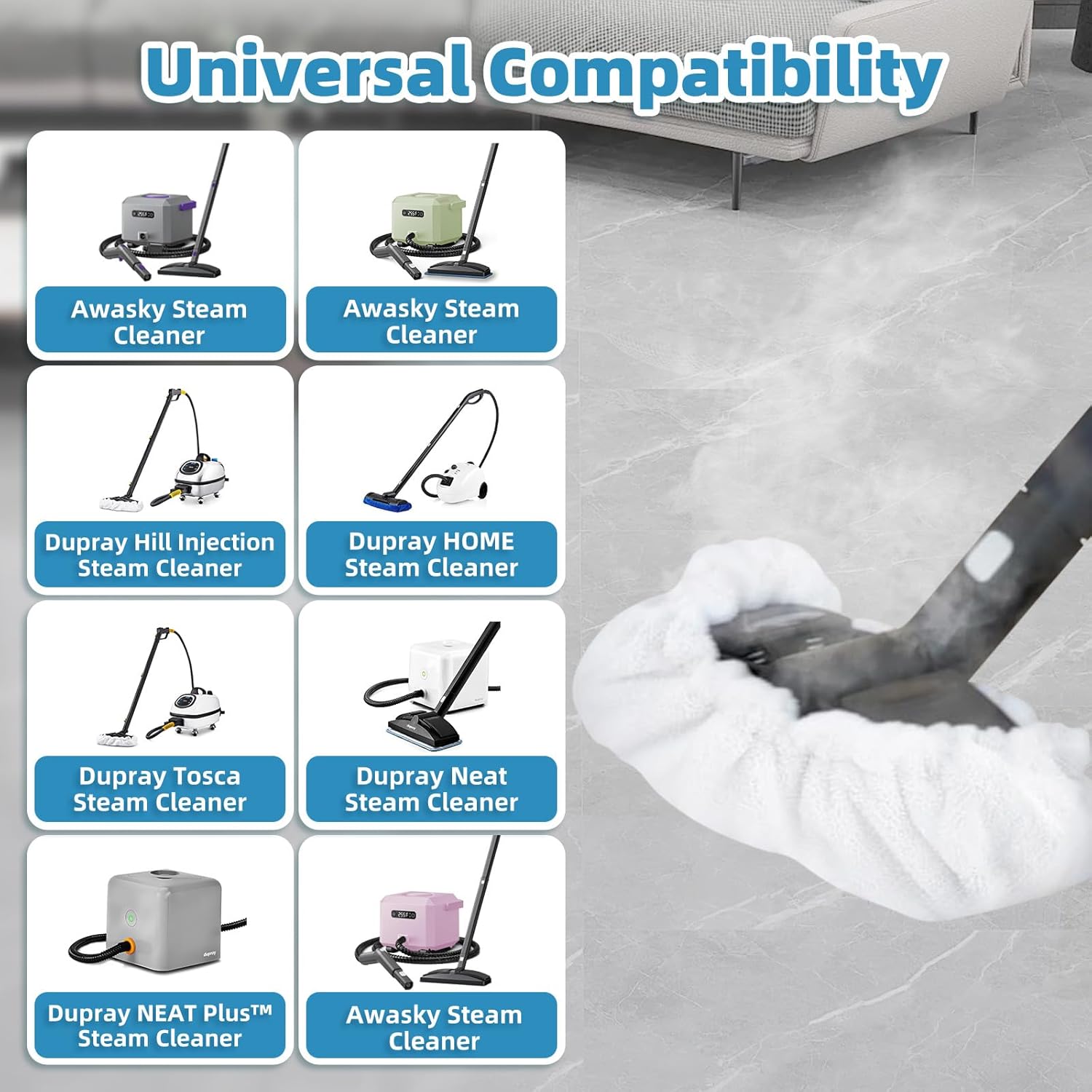 LOVECO Steam Cleaner Accessories Compatible with Dupray & awasky etc, 6 Pack Large Bonnets (Rectangle) + 10 Pack Small Bonnets (Triangle), Microfiber Steam Mop Pads