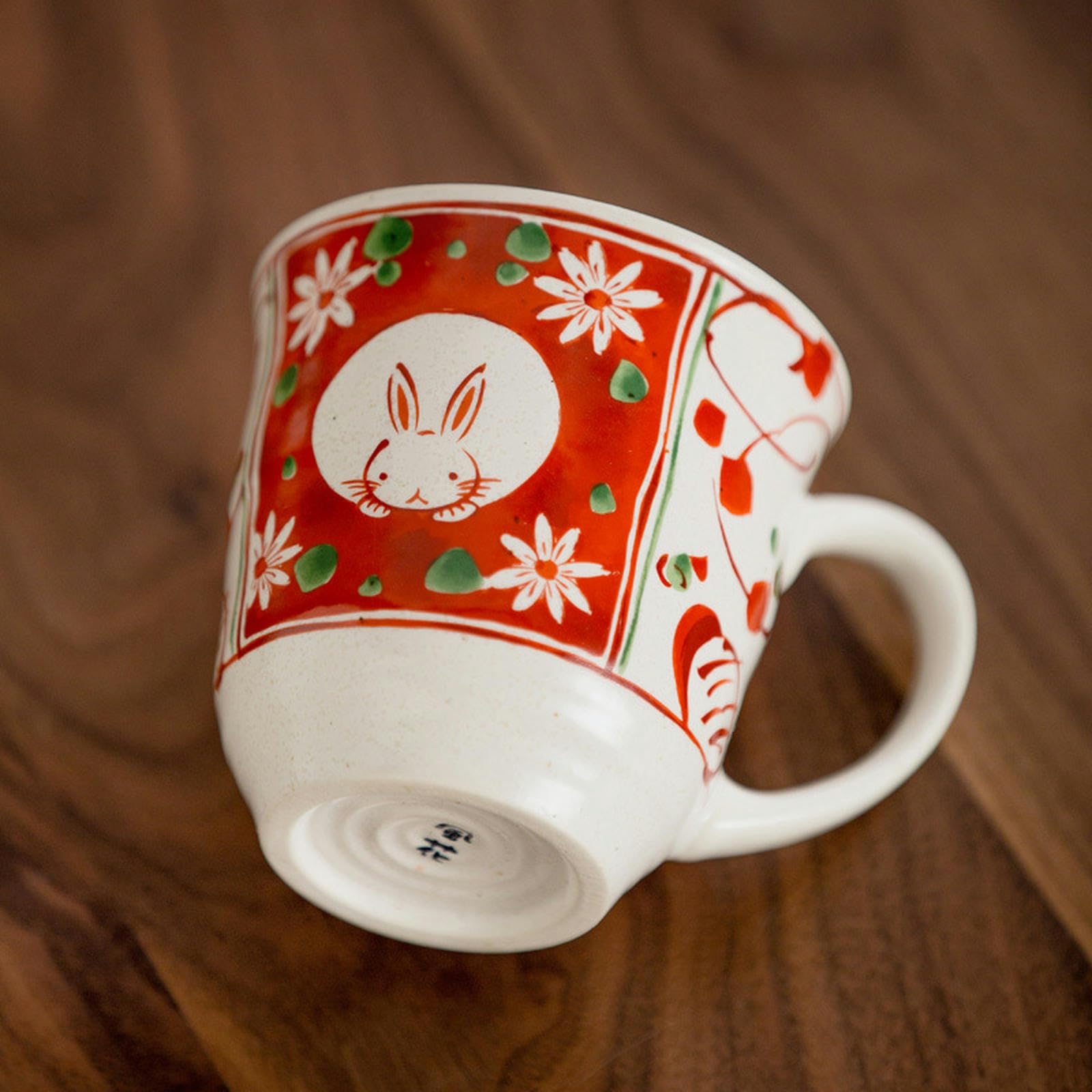 CAPIJIONG Süßes Kirschblüten-Hasen-Keramiktasse, handgezeichnetes Cartoon-Nachmittagstee-Set – Windblume, Schneehase, fünfteiliges Schüssel-Set (groß)