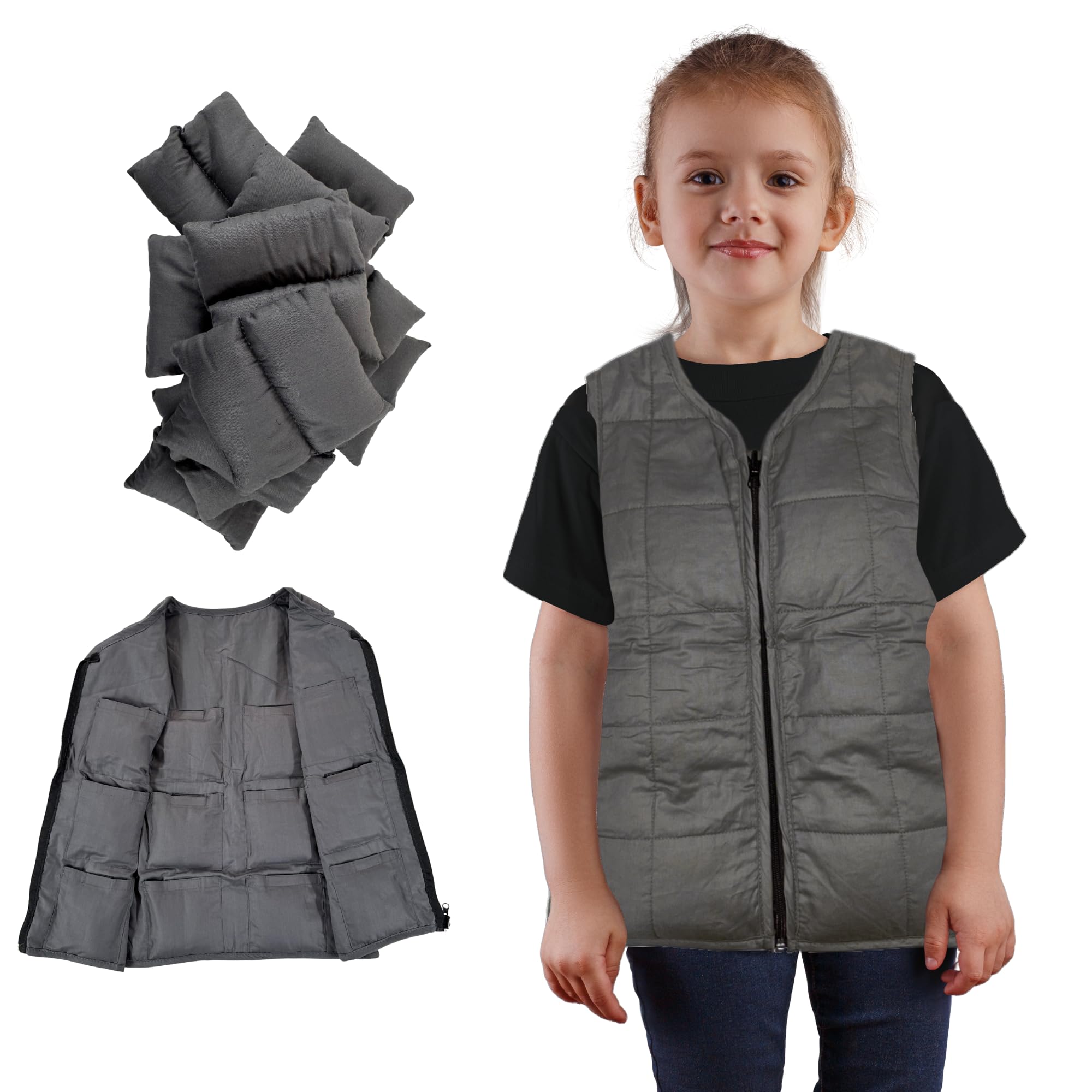 Playlearn Weighted Vest – Adjustable Sensory Compression Vest with 12 Pockets & Weights – Deep Pressure Comfort for ADHD, SPD, Autism – Secure Fit for Focus & Calm (Large Size)