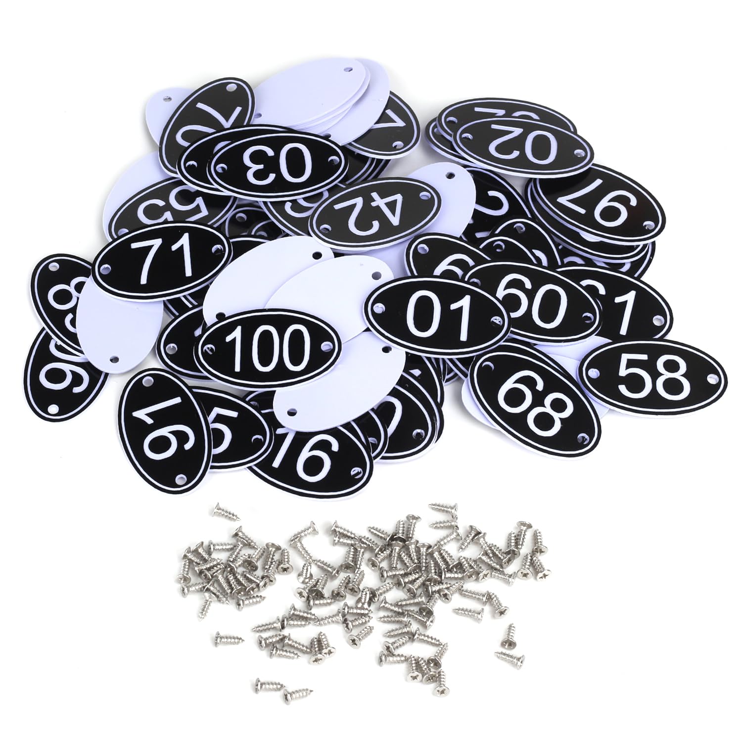 NestNook ABS Engraved Black Oval Table Numbers & Locker Tags with Screws - 1 to 50 - Image 3