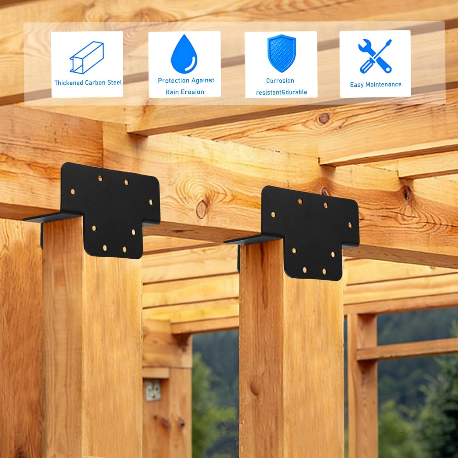2Pcs Pergola Bracket Kit 3 Way DIY Woodworks Gazebo Brackets Kit, Pergola Kit T Shaped 4x4 (Actual 3.5"x3.5") for Patio Pergolas or Outdoor Structures (Black)