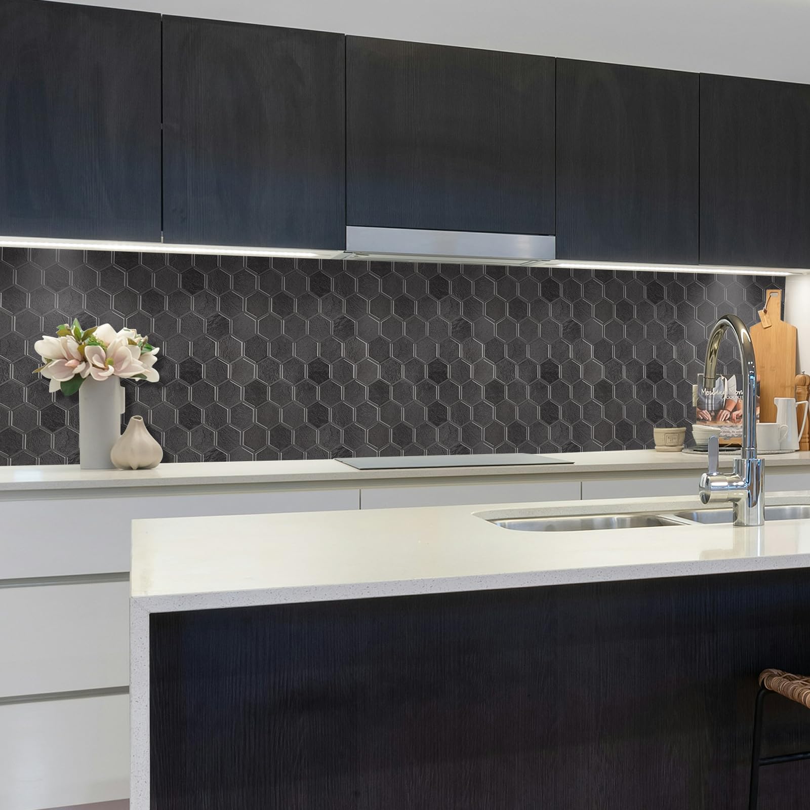 10 Blatt Hexagon Peel and Stick Backsplash für Küche, Upgrade, Premium Extra Dickeres Design, 3D Selbstklebende Wandfliesen, große Klebefliesen für Küche und Bad (30,5 x 30,5 cm)