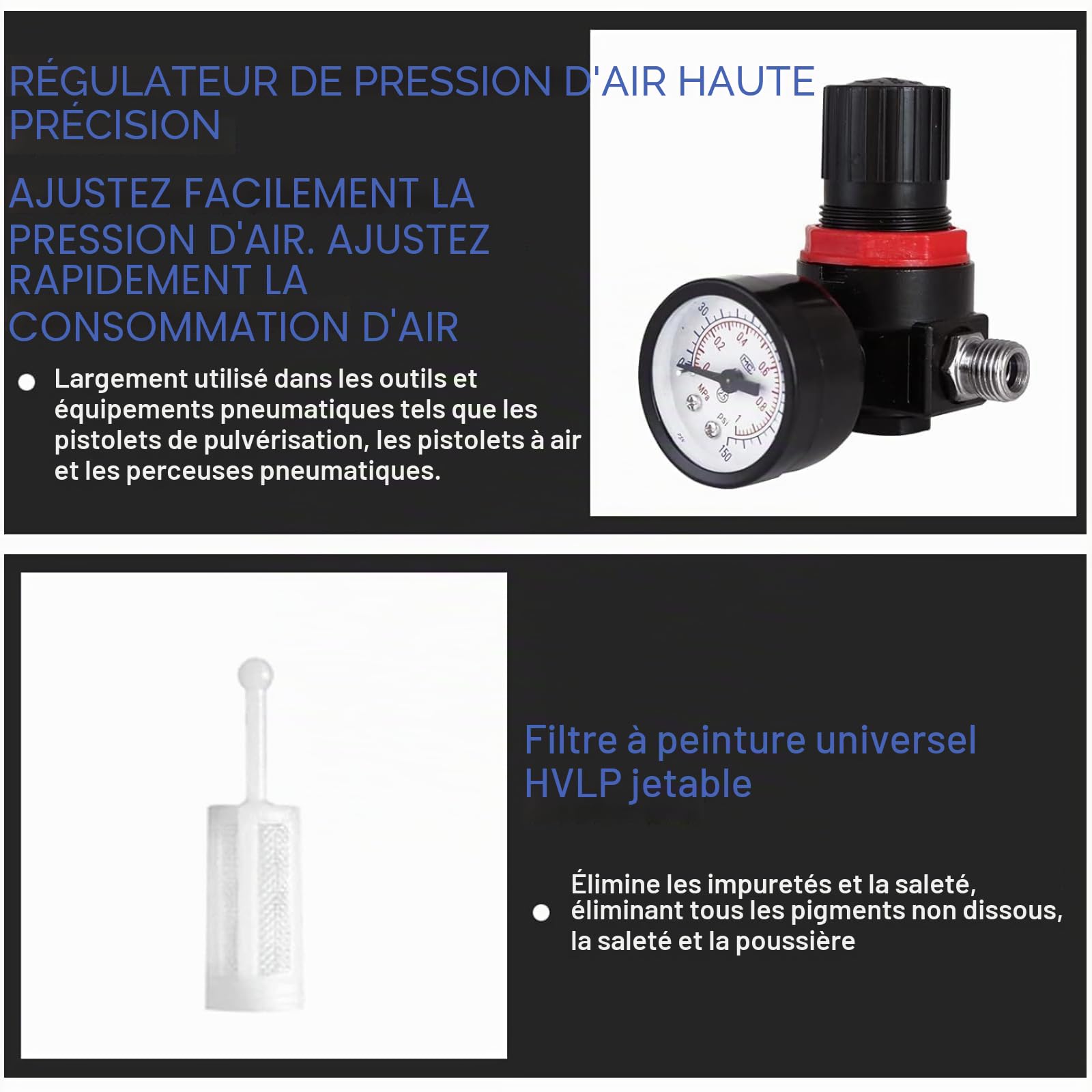 HVLP Kit de Pulvérisation de Peinture Pistolet à Peinture Pistolet à Peinture 0,8 mm 1,4 mm Buses Air Gravité Pistolet de Pulvérisation Kit avec 125 ml et 600 ml Outil de Pulvérisation de Peinture