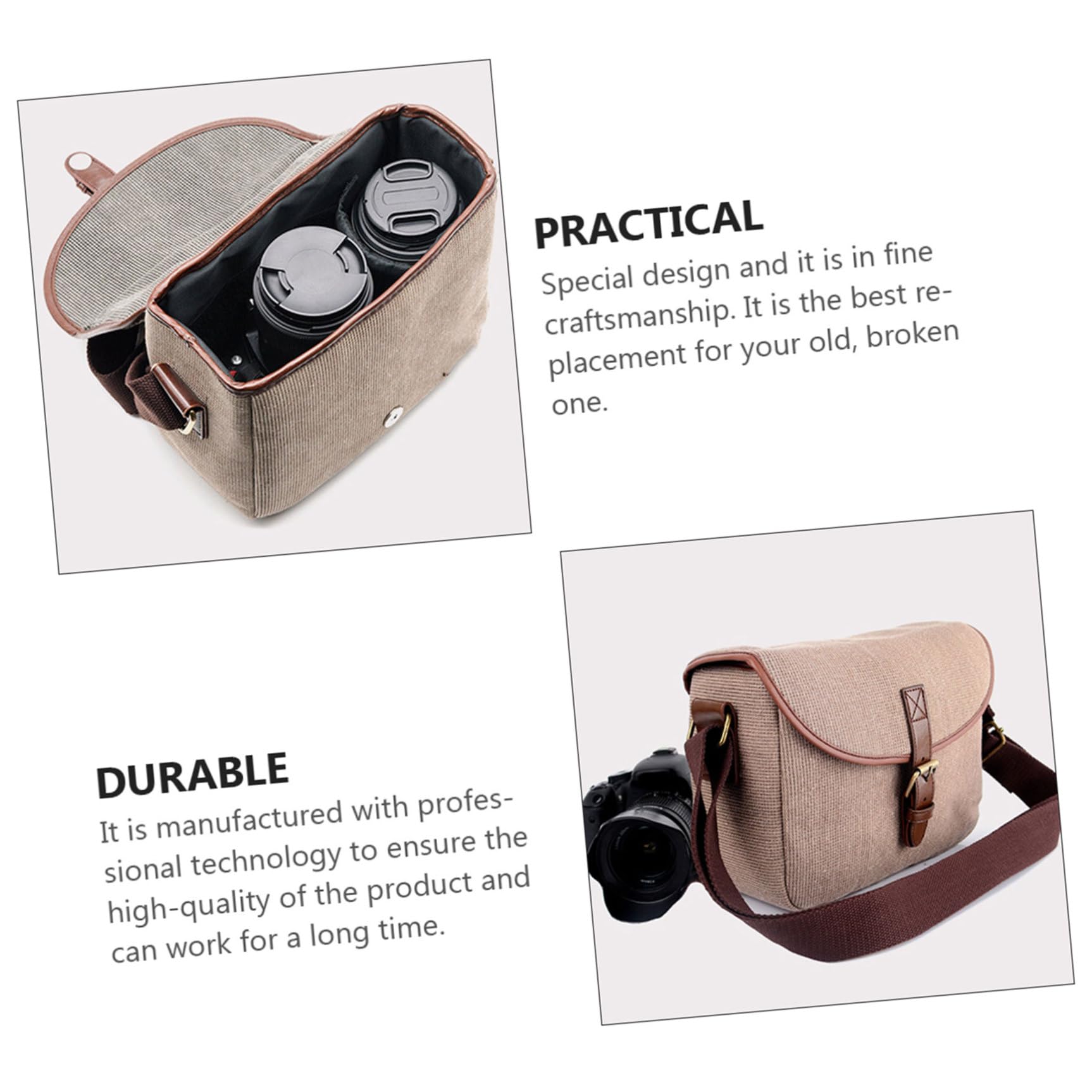 Borsa Fotografica Tracolla Khaki in Canvas Apertura Flip-open | Partizione Imbottita Rimovibile, Cinghia Regolabile, Accesso Rapido per Fotografi in Viaggio