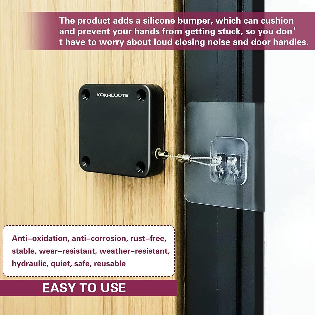 KAKALUOTE Punch-Free Automatic Sensor Door Closer, Multifunctional Automatic Door Closer, Residential Commercial Auto Door Closer with Drawstring, Closer Door for Internal, Home, Storm (2 Pack)