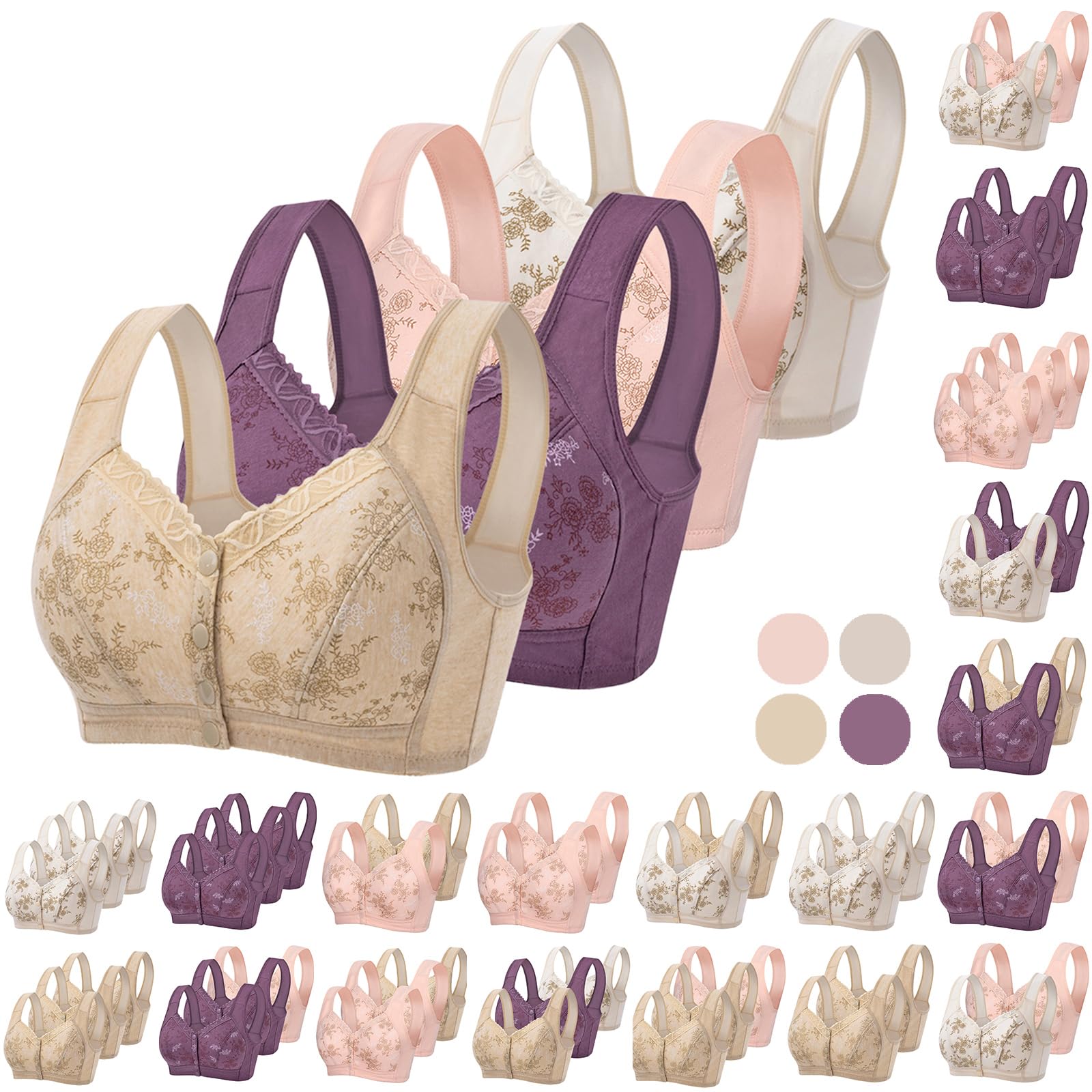 GenericDaisy 3PC Comfort Bras for Women Plus Size UK Wire-Free Front Button Closure Full Coverage T Shirt Bra Wireless Ladies Bralettes